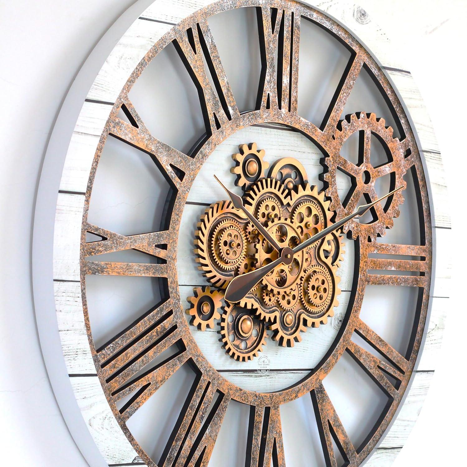 The Gears Clock Wall Clock 36" Round Oversized for Living Room decor with Real Moving Gears America Collection
