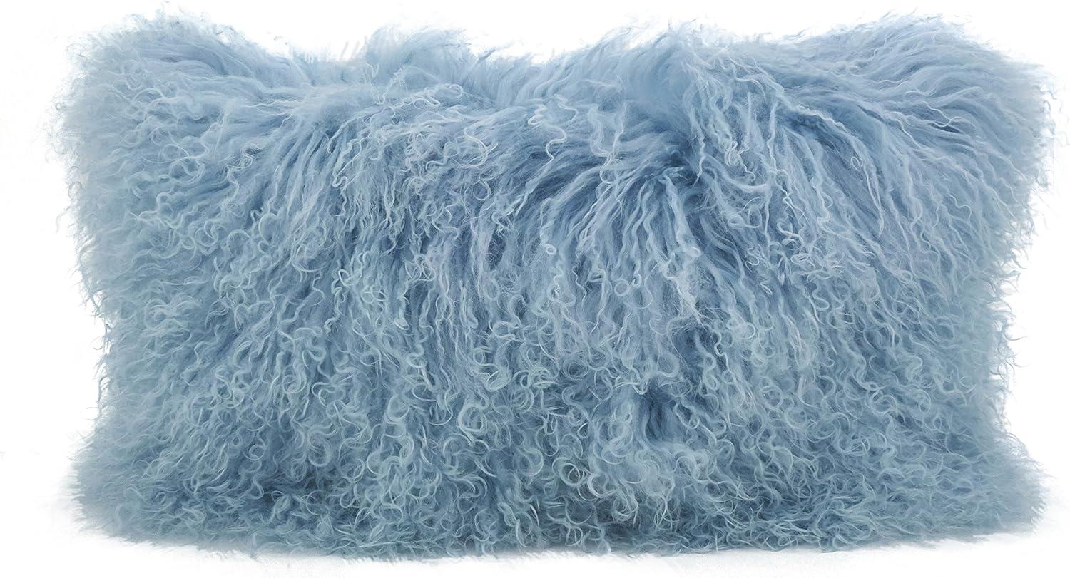 SARO 3564.IE1220B 12 x 20 in. Wool Mongolian Lamb Fur Throw Pillow - Ice Blue