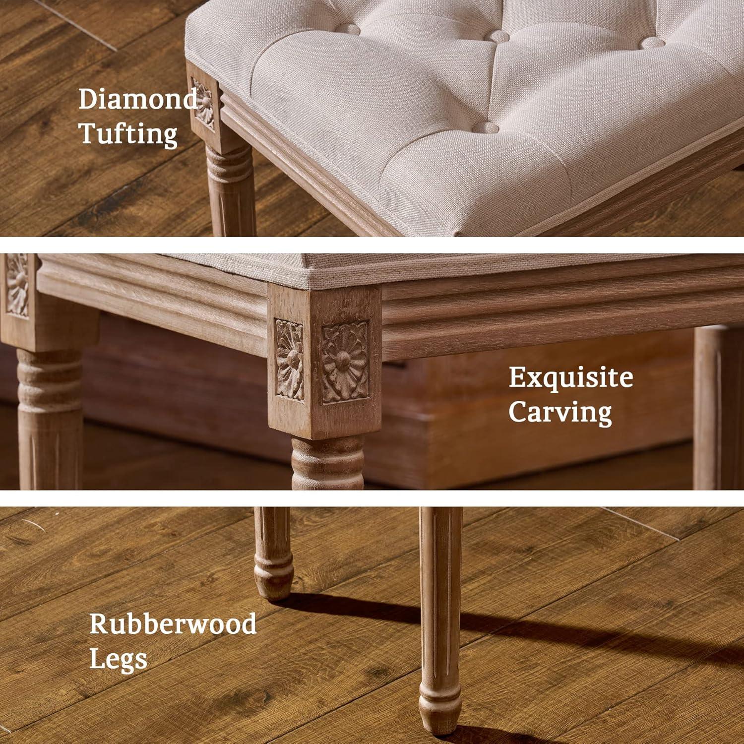 VONLUCE Ottoman Stool, 18.5 in High, Beige, with Padded Seat, Wood Frame, Button Tufted, for Dining, Living Room, Bedroom, Piano, Dressing, Vanity, Foot Rest