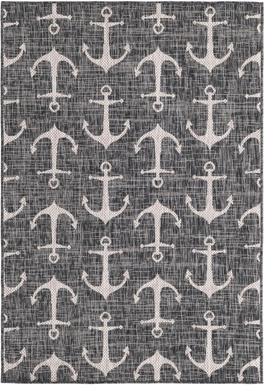 Unique Loom Outdoor Coastal Ahoy Solid Print Woven Area Rug