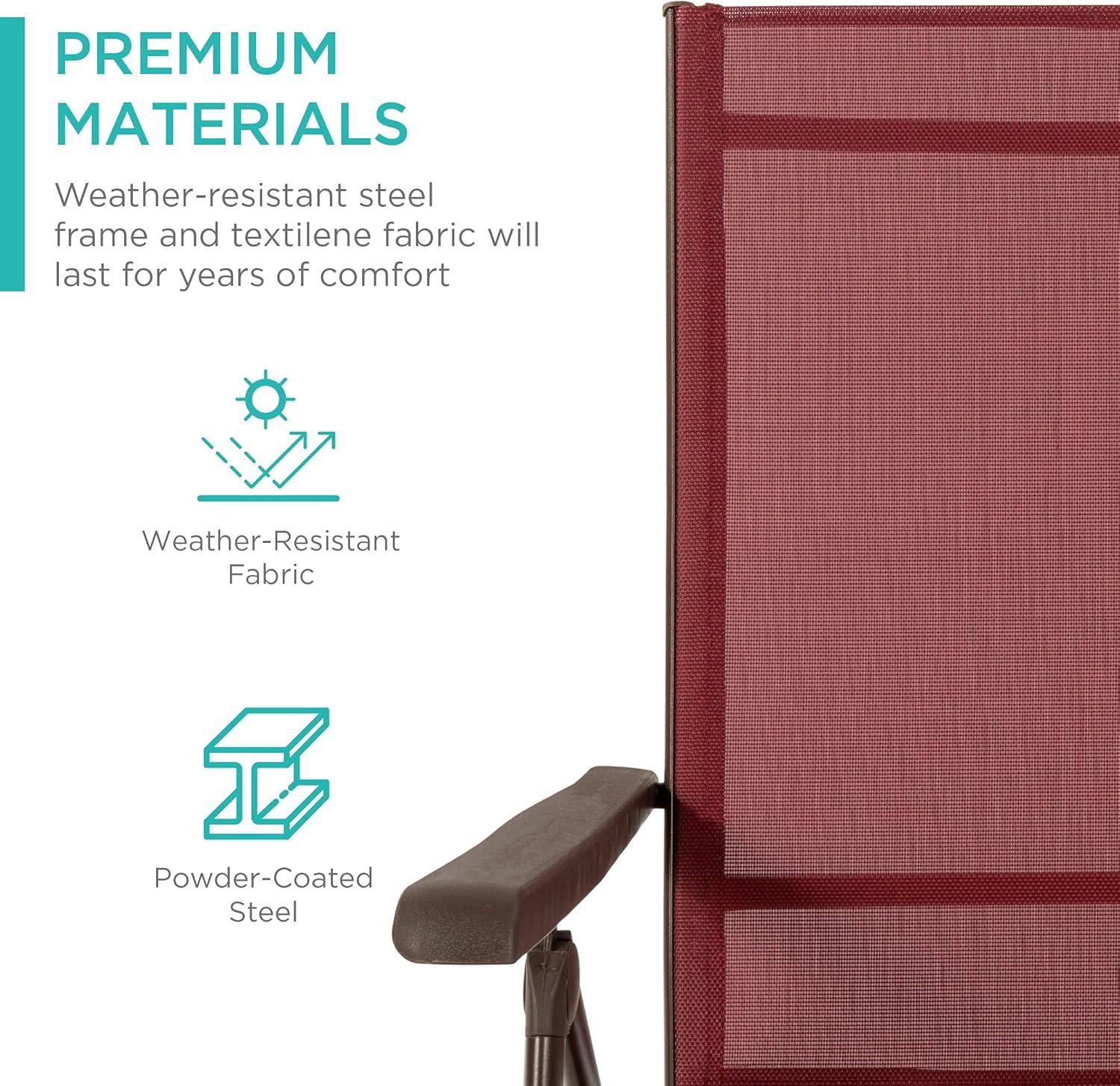 Best Choice Products Set of 2 Outdoor Patio Chaise Lounge Chair Adjustable Folding Pool Lounger w/ Steel Frame - Red