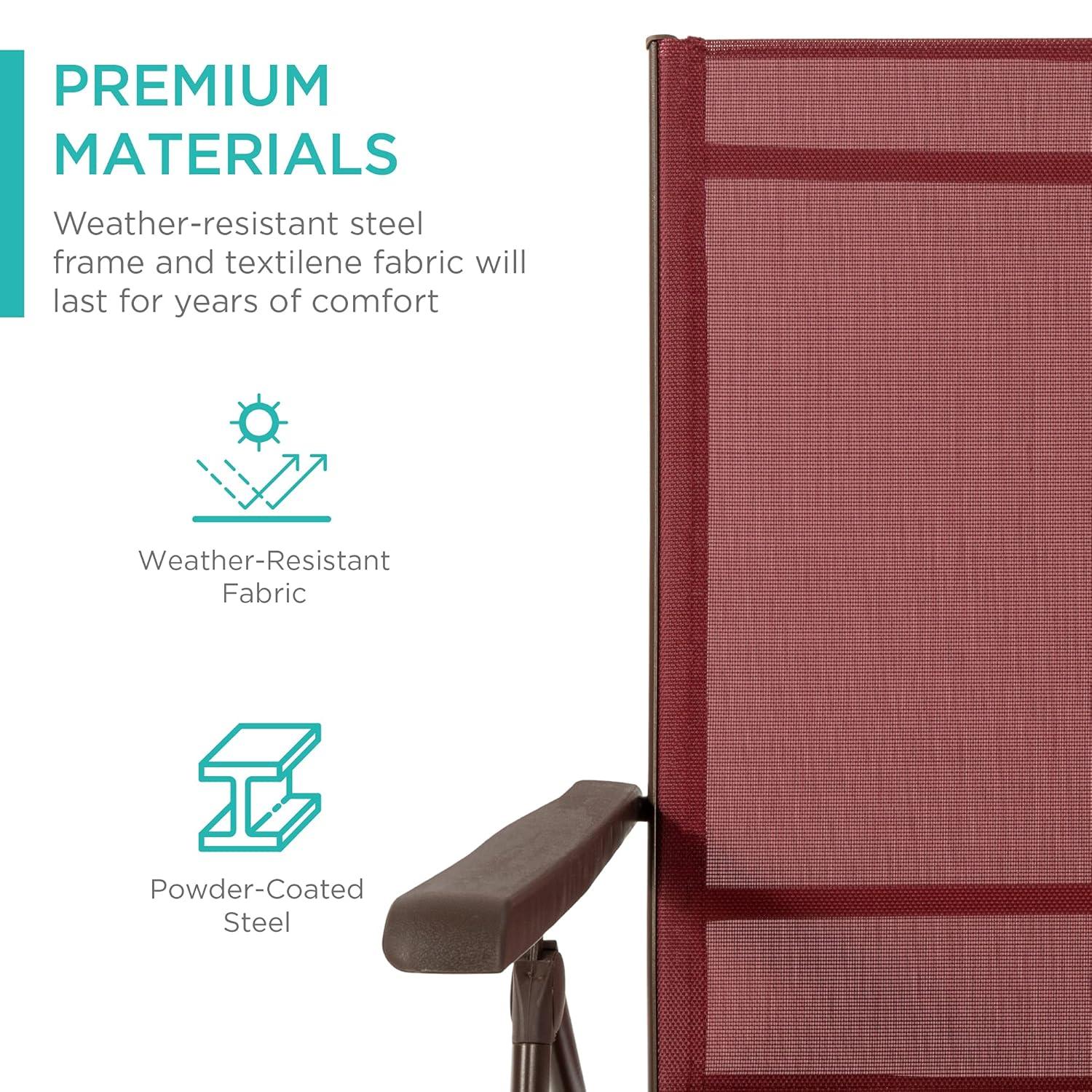 Best Choice Products Set of 2 Outdoor Patio Chaise Lounge Chair Adjustable Folding Pool Lounger w/ Steel Frame - Red