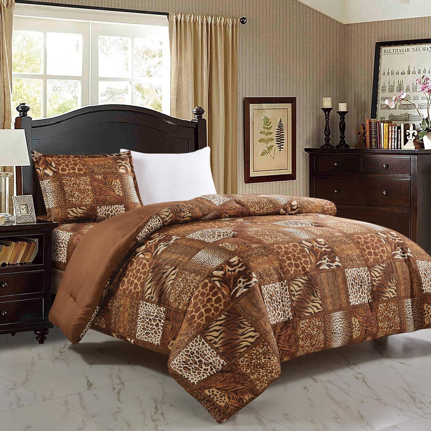 Twin Size Chocolate Brown Animal Print Comforter Set