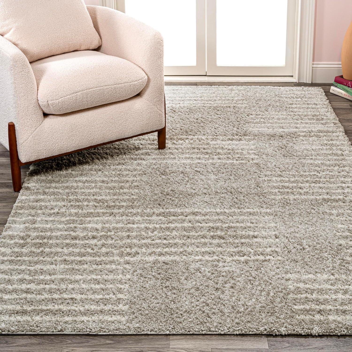 Petra Abstract Stripe Geometric Shag Area Rug - JONATHAN Y