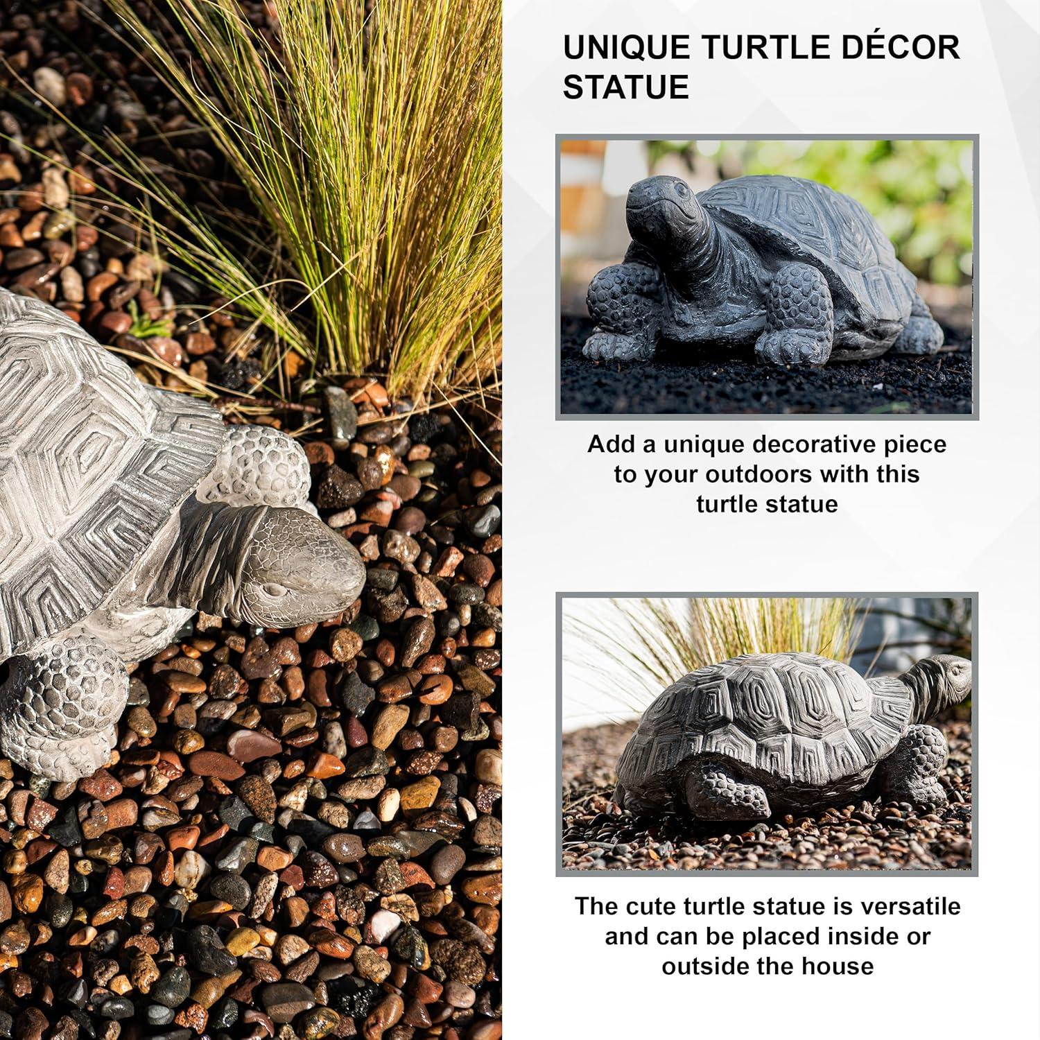 16.1" Grey Polystone Walking Turtle Statue for Indoor Outdoor Decor