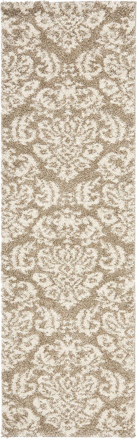 Elysian Beige & Cream Floral Shag Runner Rug, 27x11 in