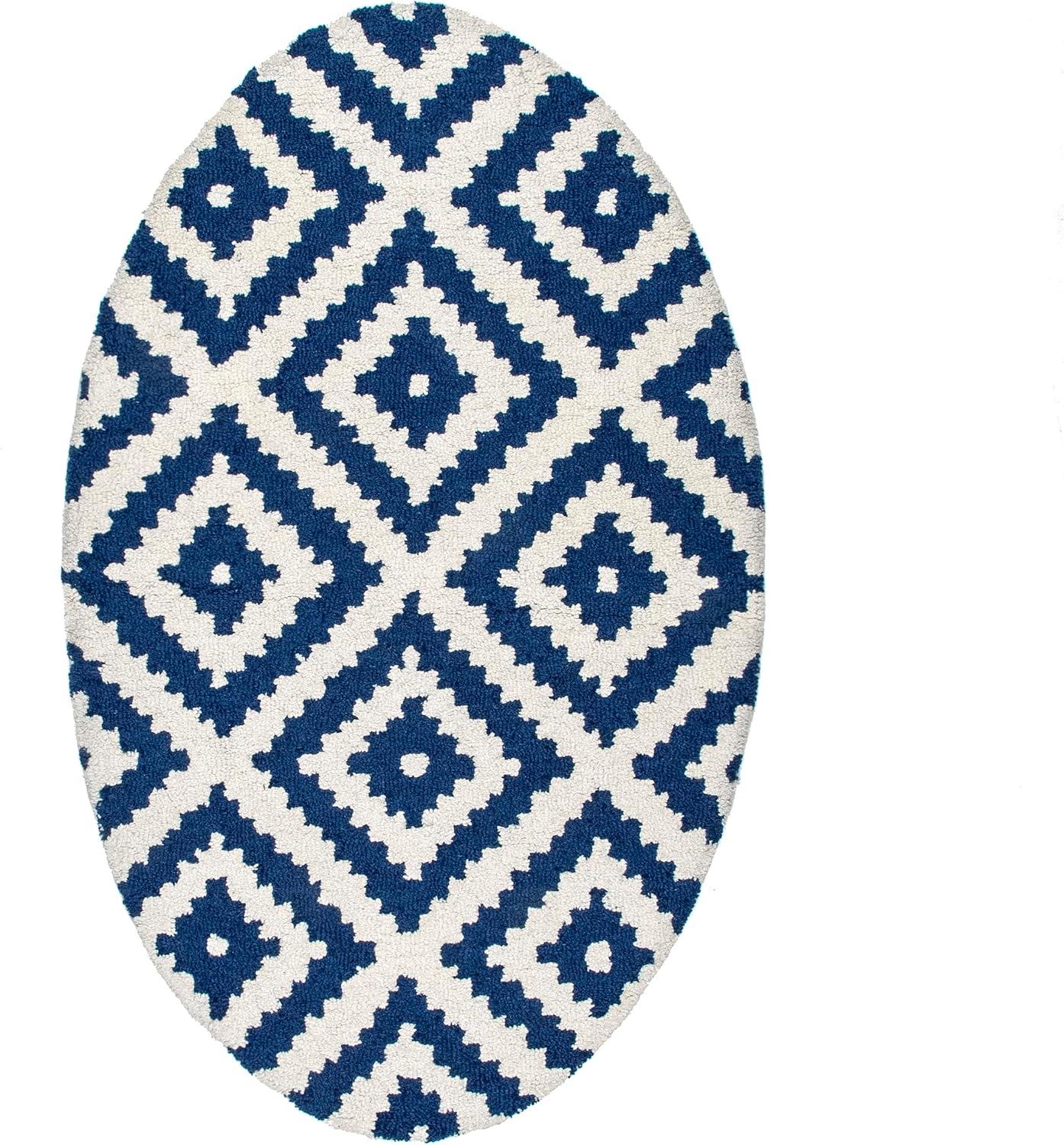 Nuloom Kellee Geometric Oval 3x5 Wool Accent Indoor Area Rug for Living Room Bedroom Dining Room Entryway Kitchen, Navy/White