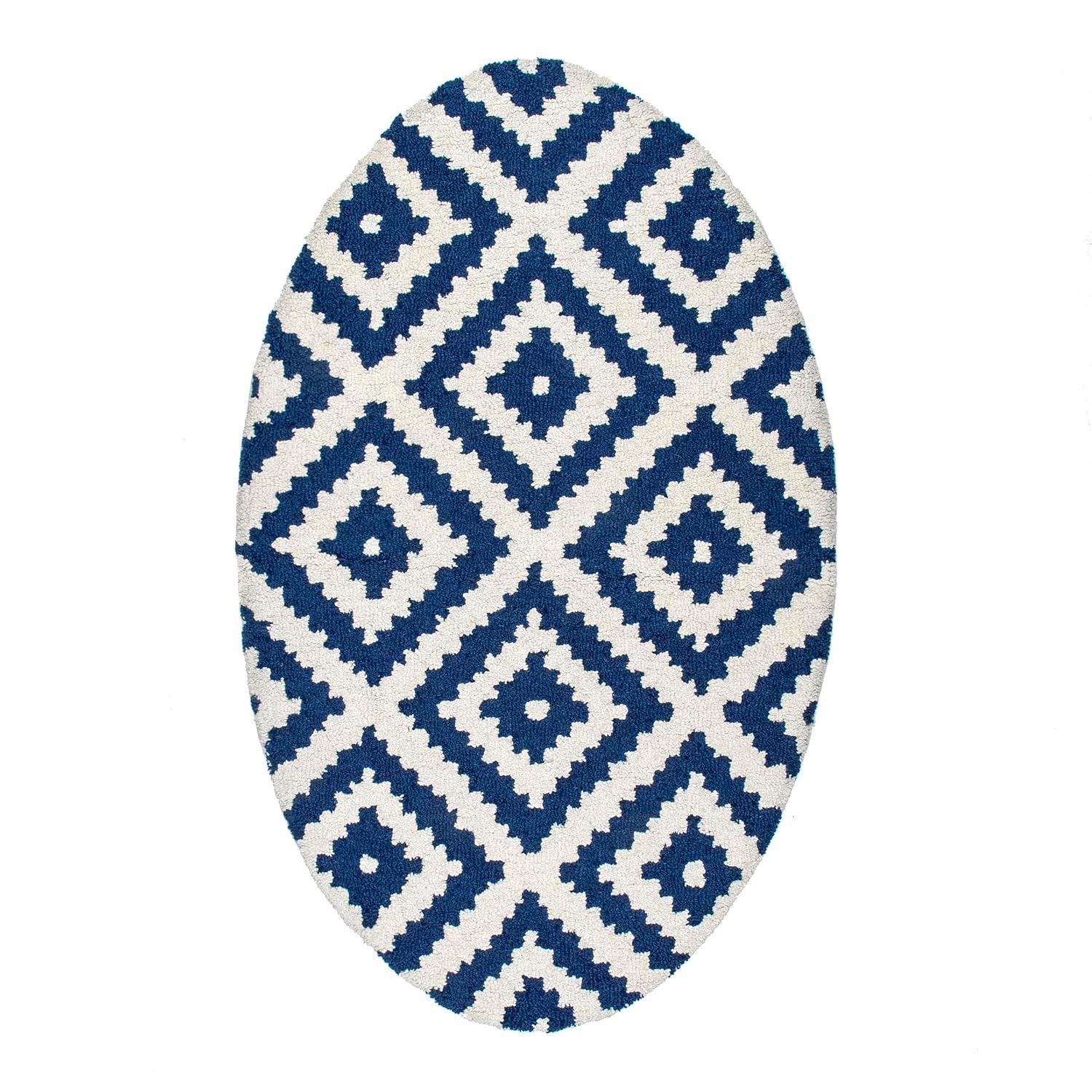 Nuloom Kellee Geometric Oval 3x5 Wool Accent Indoor Area Rug for Living Room Bedroom Dining Room Entryway Kitchen, Navy/White