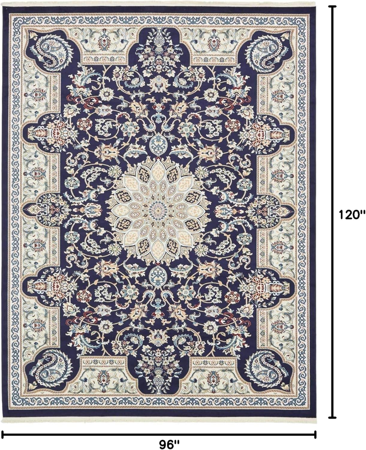 Navy Blue Floral Harmony 8' x 10' Synthetic Area Rug