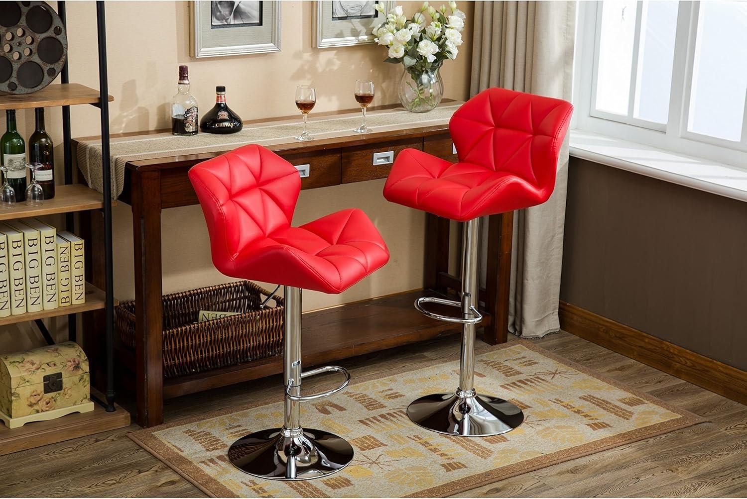 Glasgow Adjustable Height Swivel Bar Stool in Red Leatherette, Set of 2