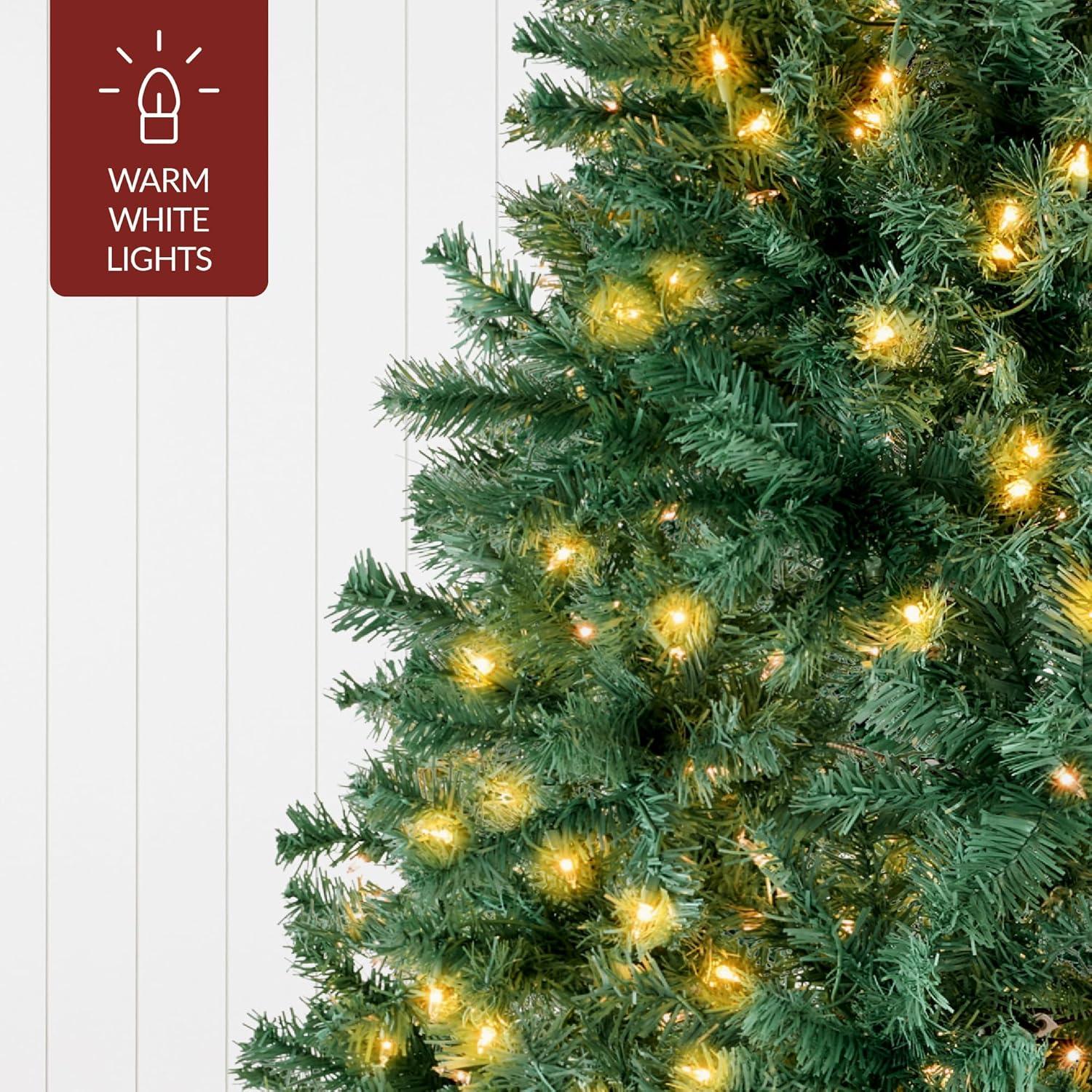 Best Choice Products 6ft Pre-Lit Premium Hinged Artificial Christmas Pine Tree w/ 1,000 Tips, 250 Lights, Metal Base