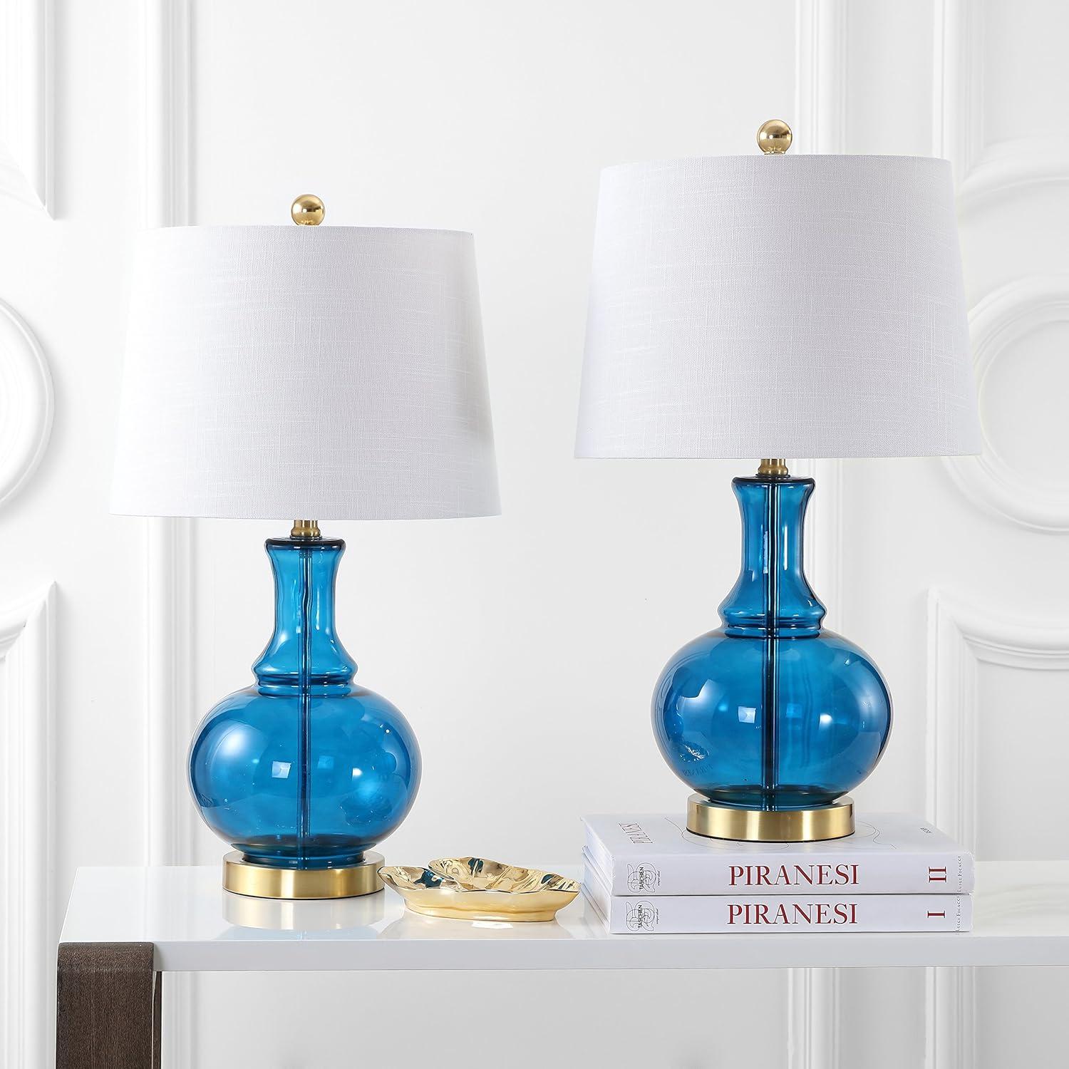 JONATHAN Y JYL1068C-SET2 Set of 2 Table Lamps Lavelle 25" Glass LED Table Lamp Contemporary Transitional Bedside Desk Nightstand Lamp for Bedroom Living Room Office College Bookcase, Cobalt Blue