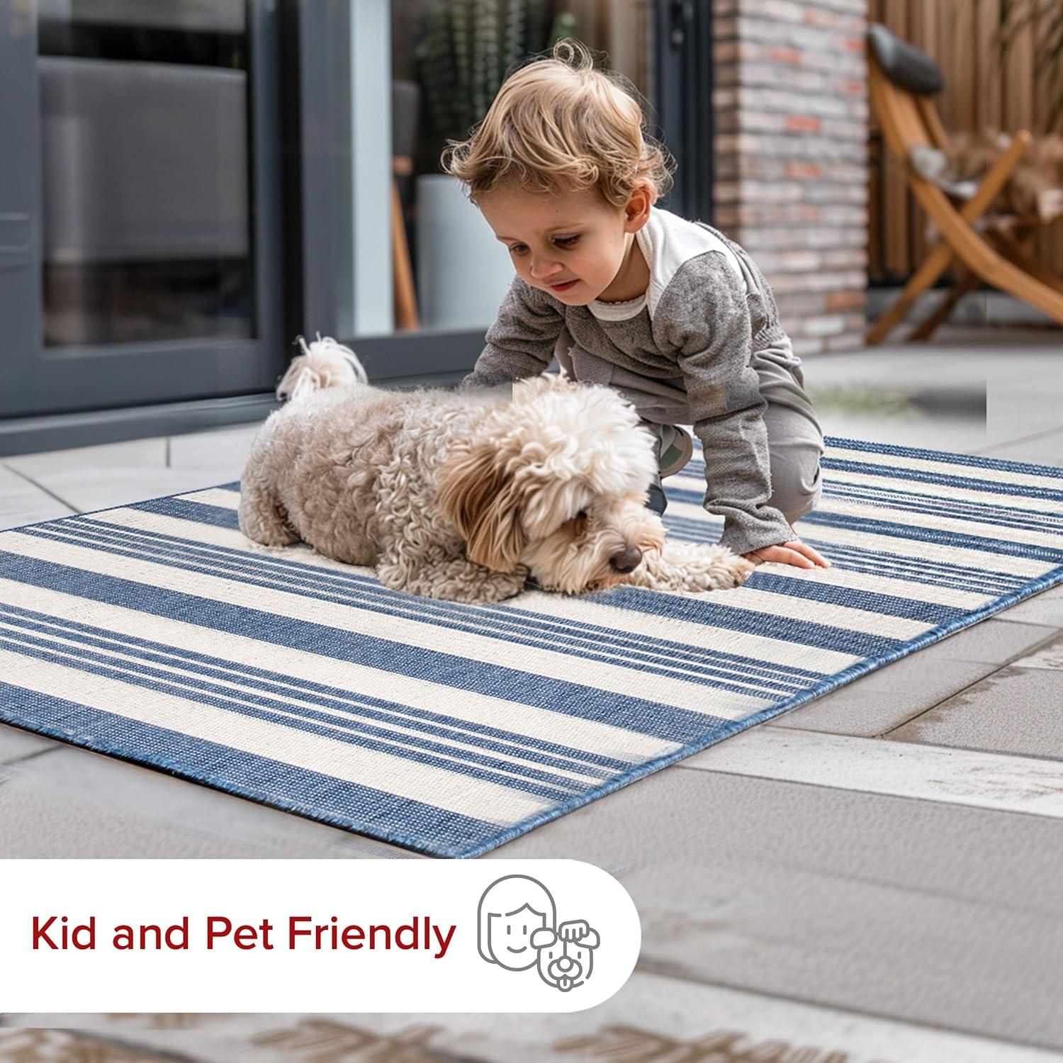 Nuloom Robin Striped 10x13 Indoor/Outdoor Area Rug for Living Room Patio Deck Front Porch Kitchen, Blue/Ivory