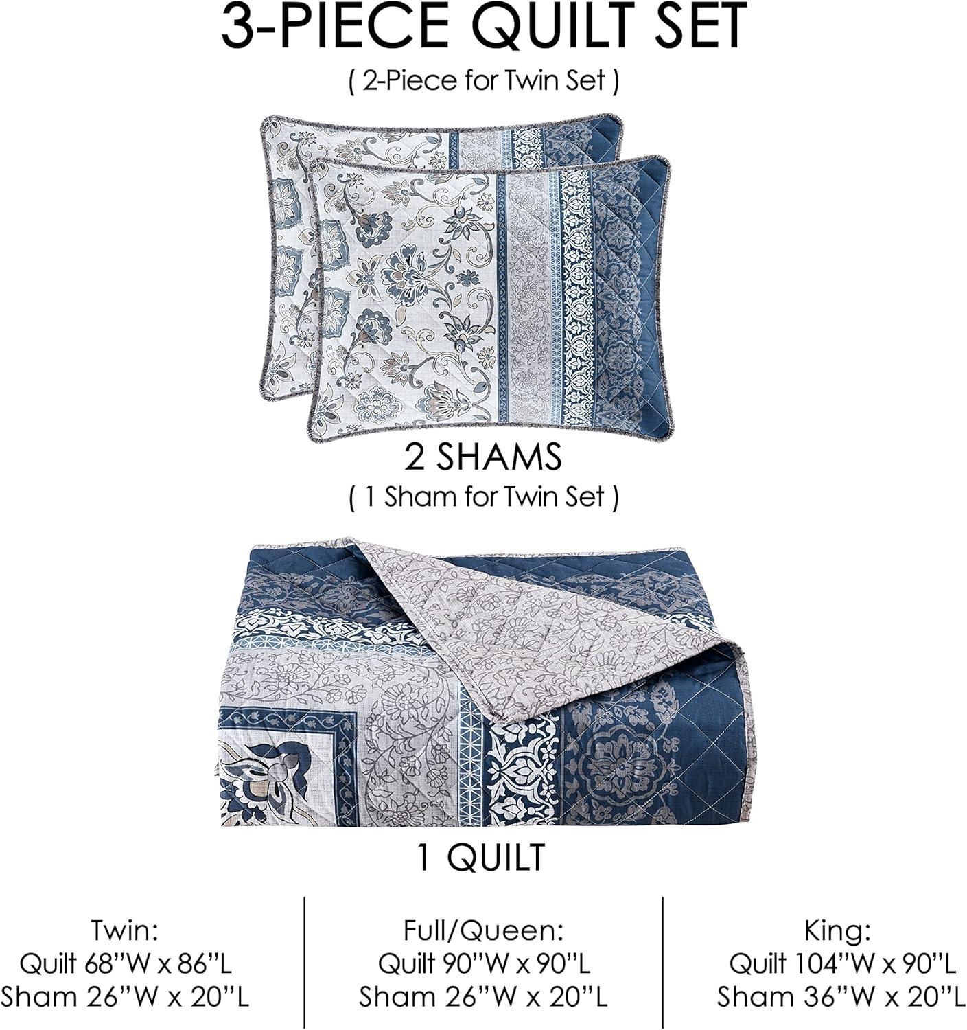 Royal Court Chelsea Blue Quilt Set Full - Queen 3 Piece