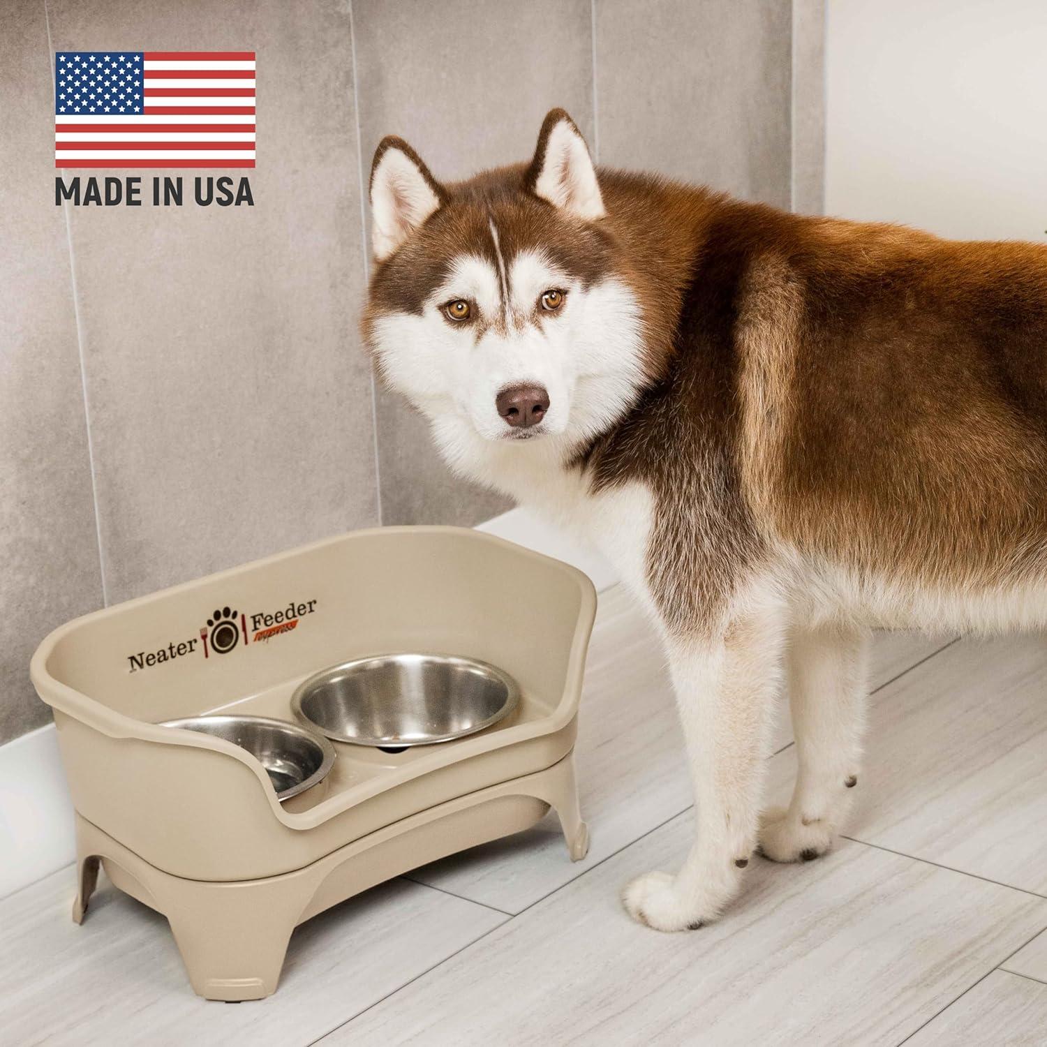 Almond Elevated Stainless Steel Pet Feeder with Slow Feed Bowl