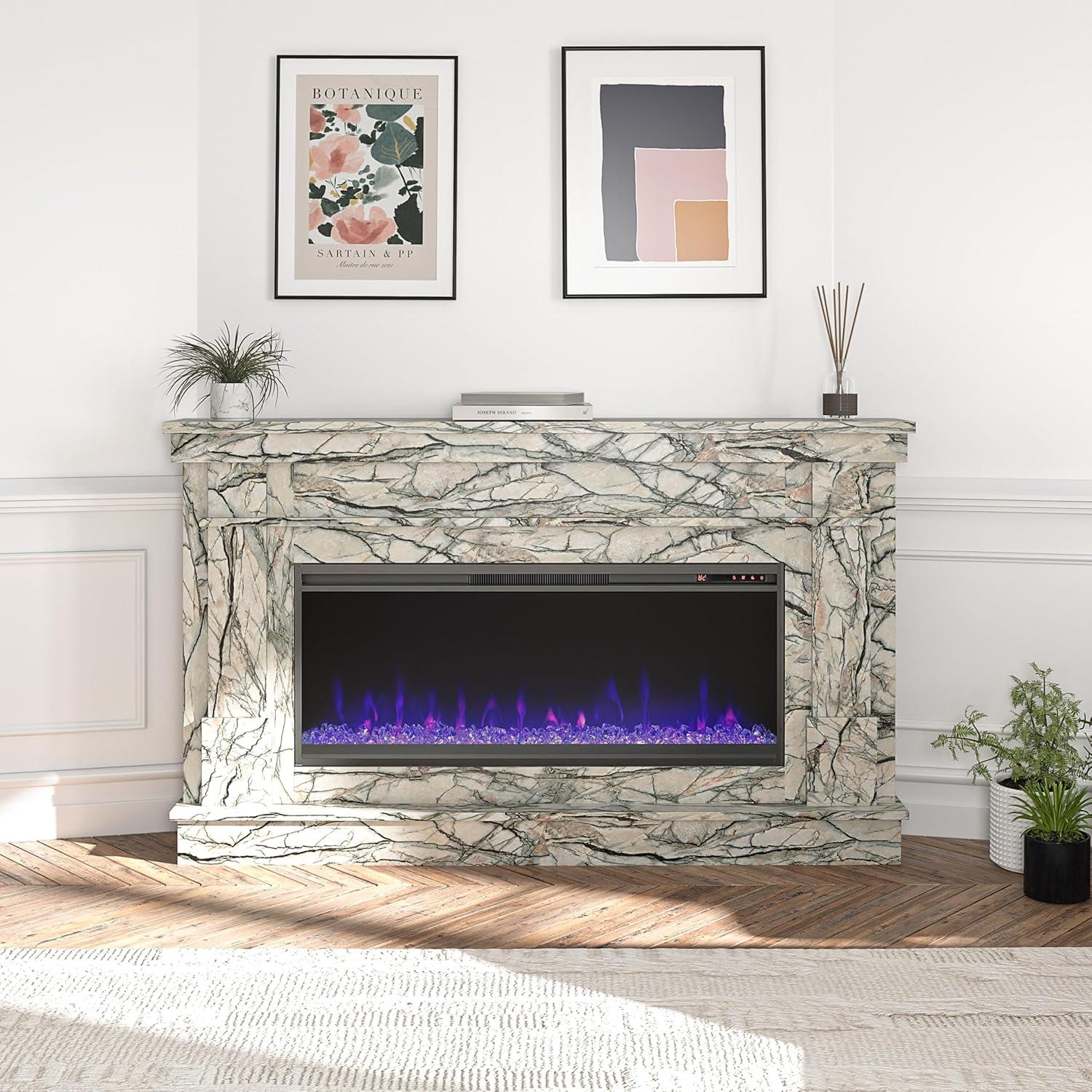 Waverly Wide Mantel with Linear Electric Fireplace