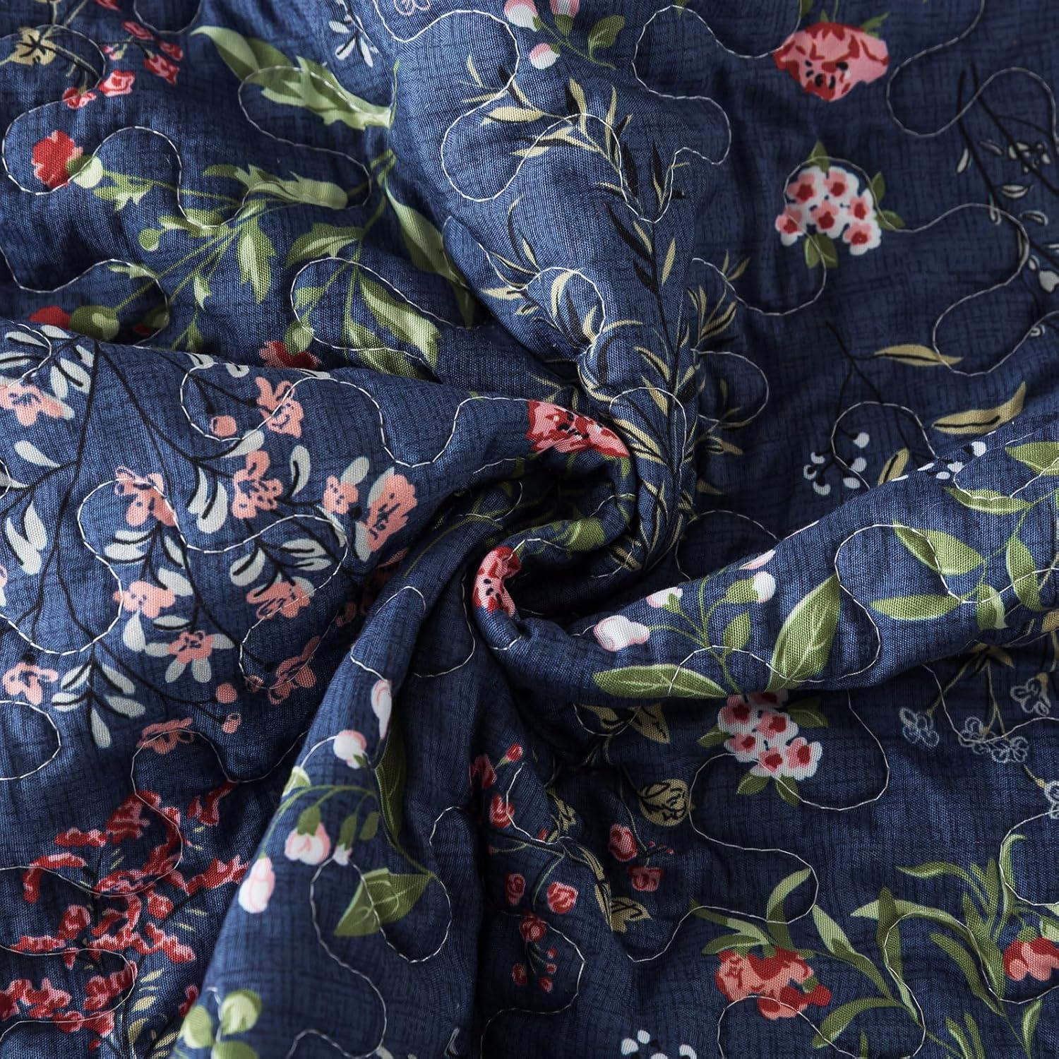 Travan 3-Piece Quilt Set Quilted Bedspread Lightweight Coverlet Set Garden Style Floral Printed Oversized Quilted Bedding Set with Shams for All Season, Flower Sea, Queen Size