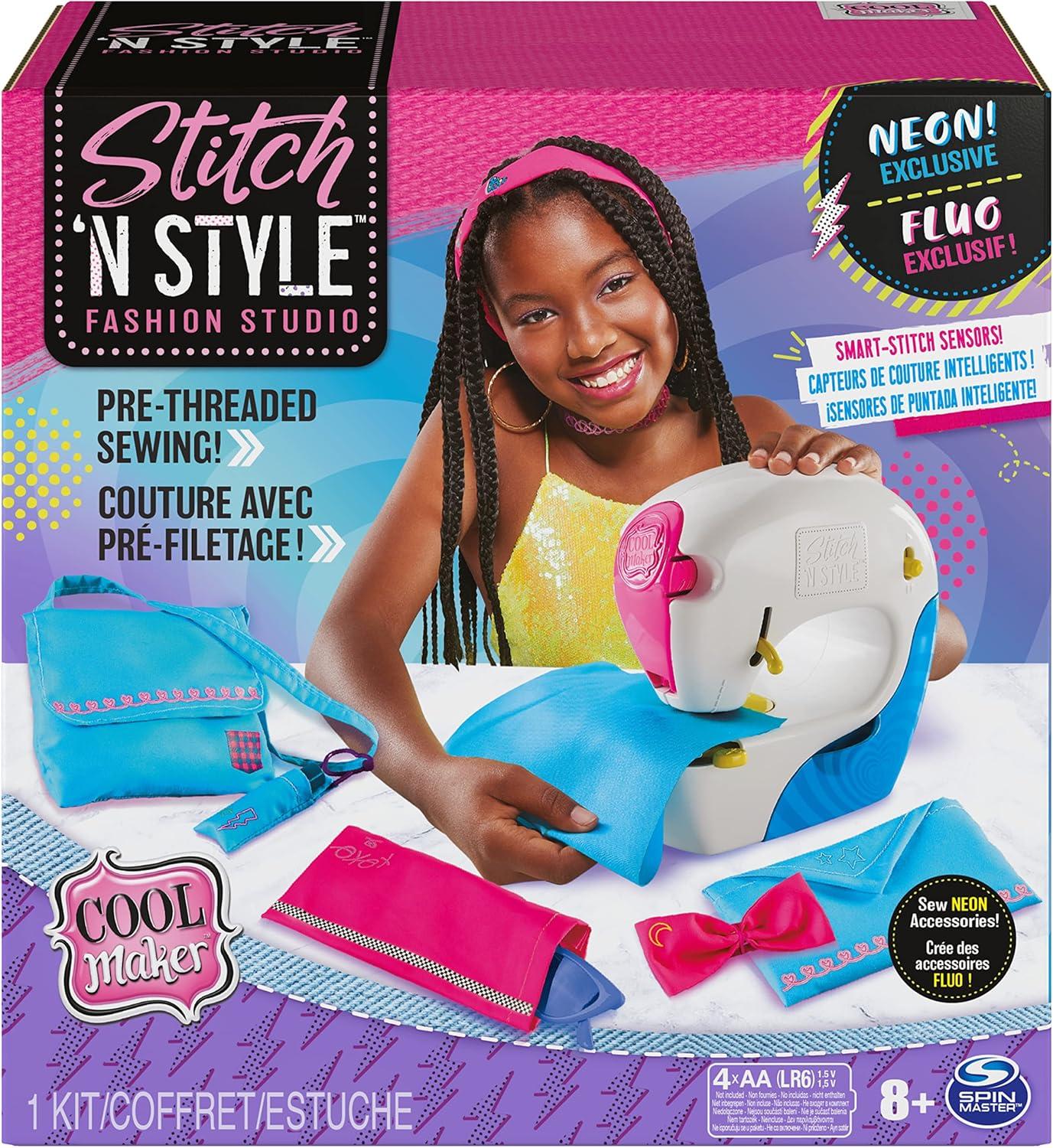 Cool Maker, Exclusive Neon Stitch ‘N Style Fashion Studio, Sews 8 Stylish Projects, Pre-Threaded Sewing Machine Toy, Arts & Crafts Kids Toys for Girls