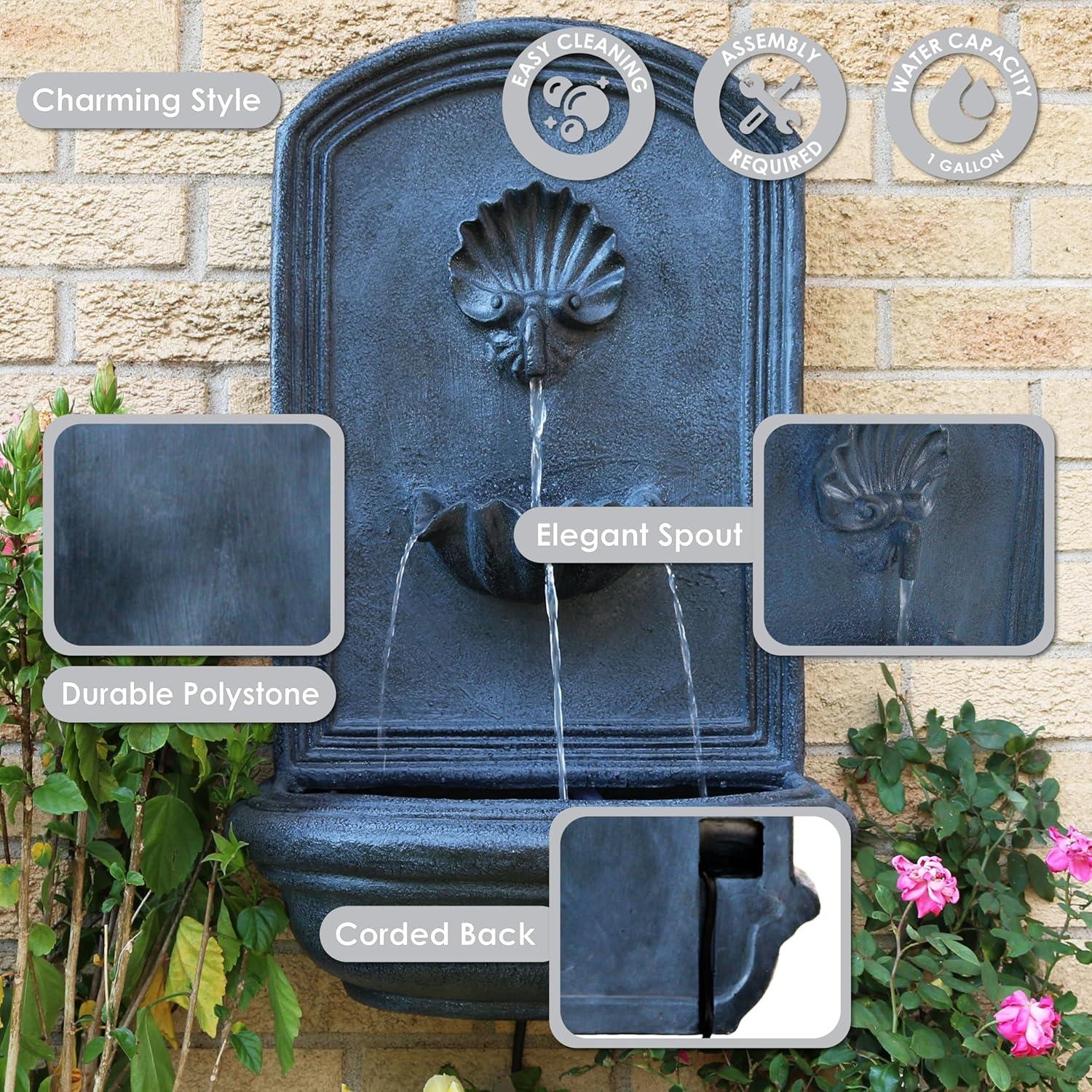 Sunnydaze 27"H Electric Polystone Seaside Outdoor Wall-Mount Water Fountain