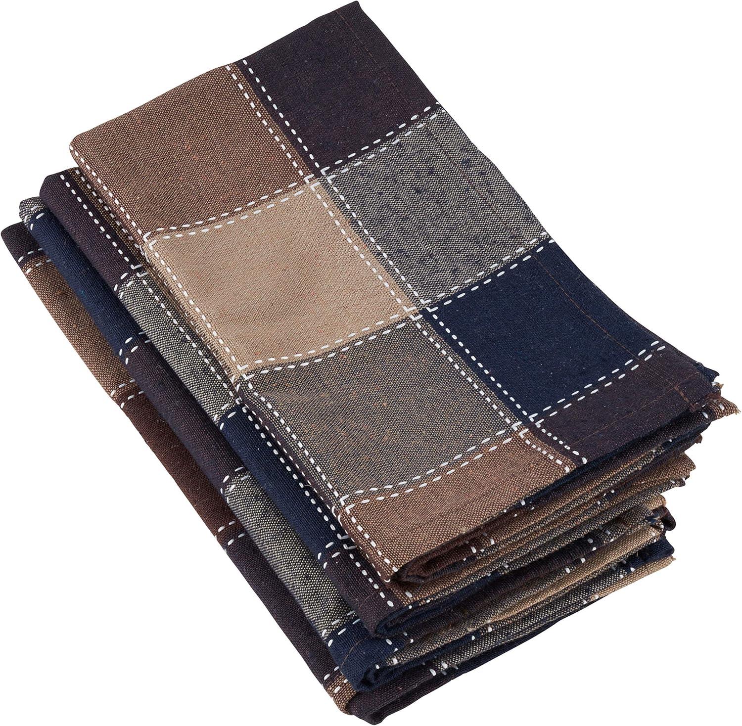 Saro Lifestyle Stitched Plaid Cotton And Poly Blend Table Napkins (Set of 4)