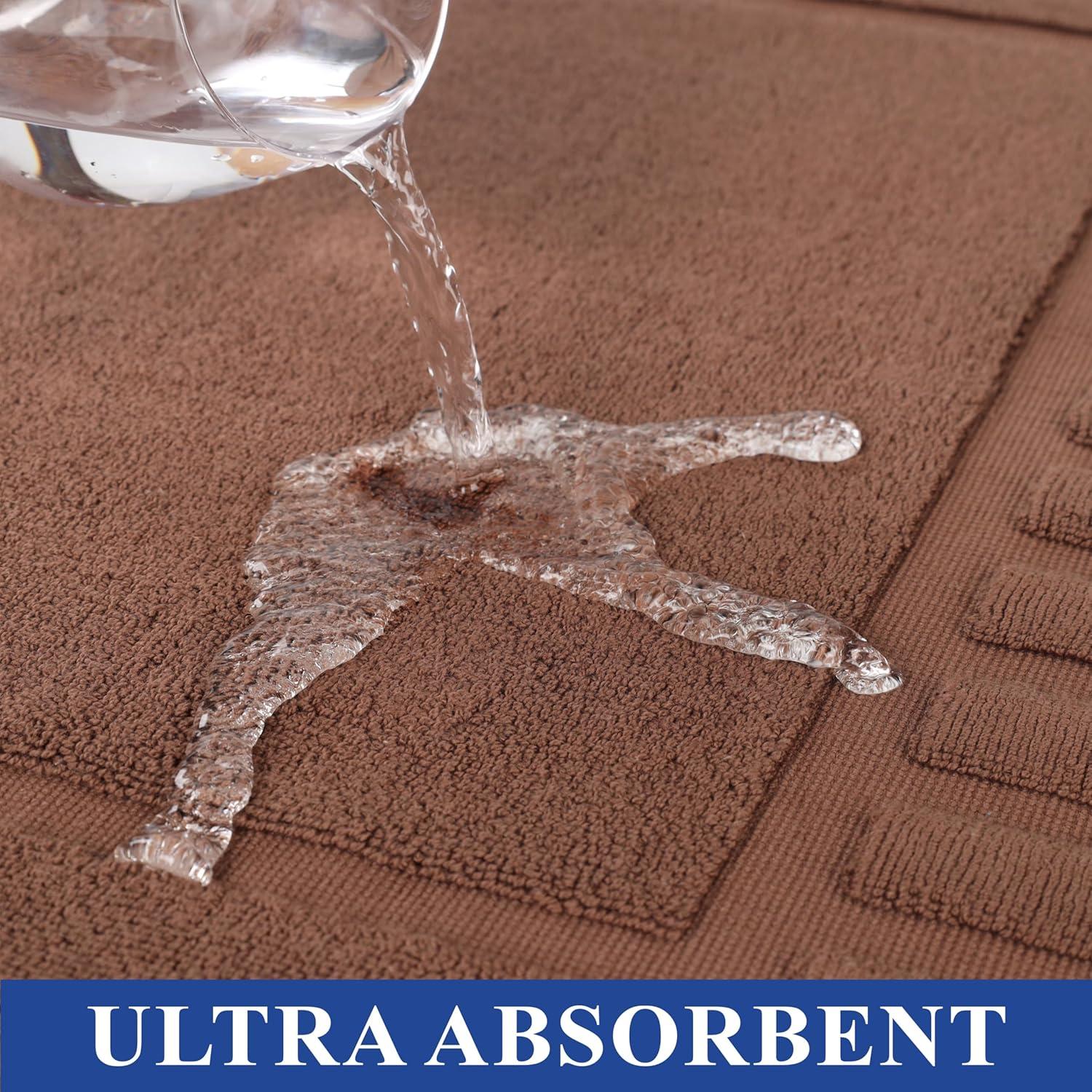 Superior Leo Cotton Geometric Border Bath Mat, 22" x 35", Set of 2, Brown