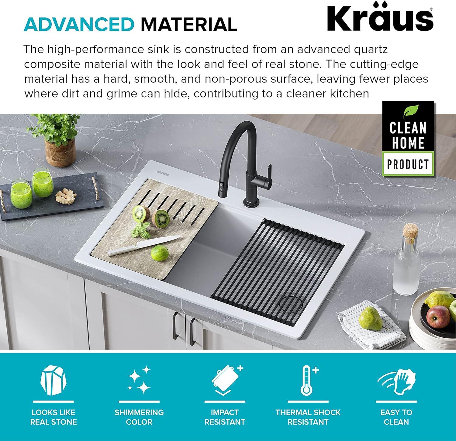 33 in. KRAUS Bellucci Workstation Drop-In Granite Composite Single Bowl Kitchen Sink with Accessories
