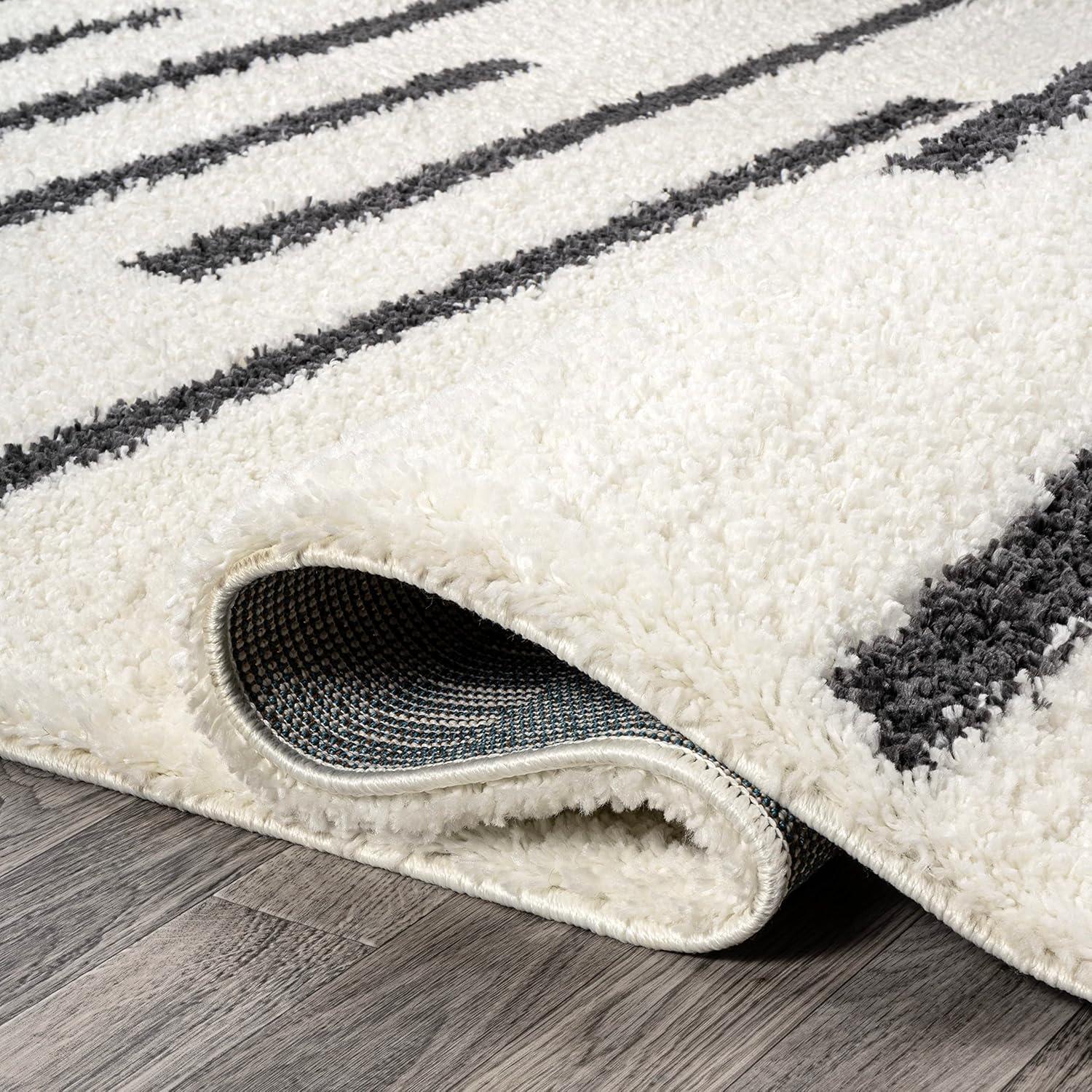 3'x5' Alaro Berber Stripe Shag Area Rug, White/Black - JONATHAN Y