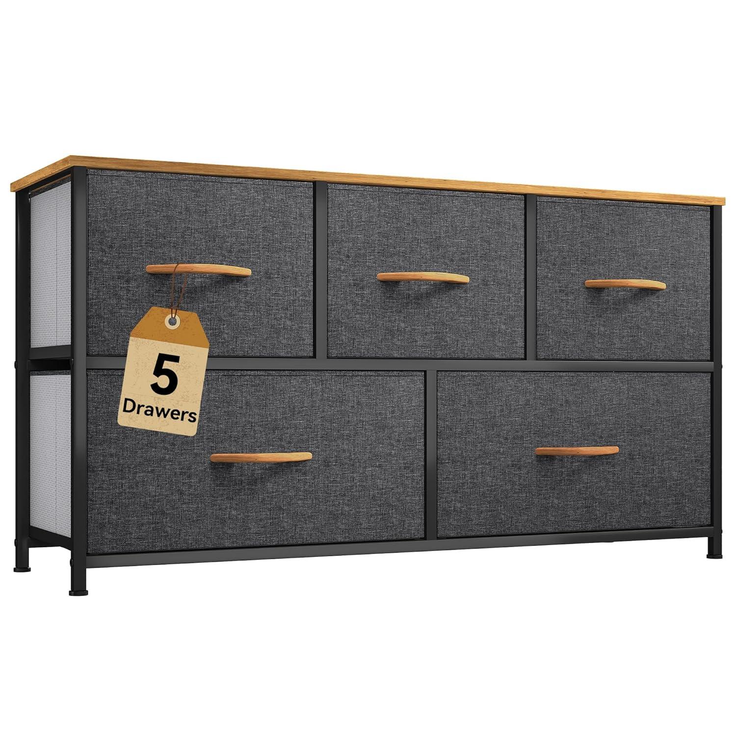 Cool Gray Fabric and Metal Nursery Dresser with Wooden Top