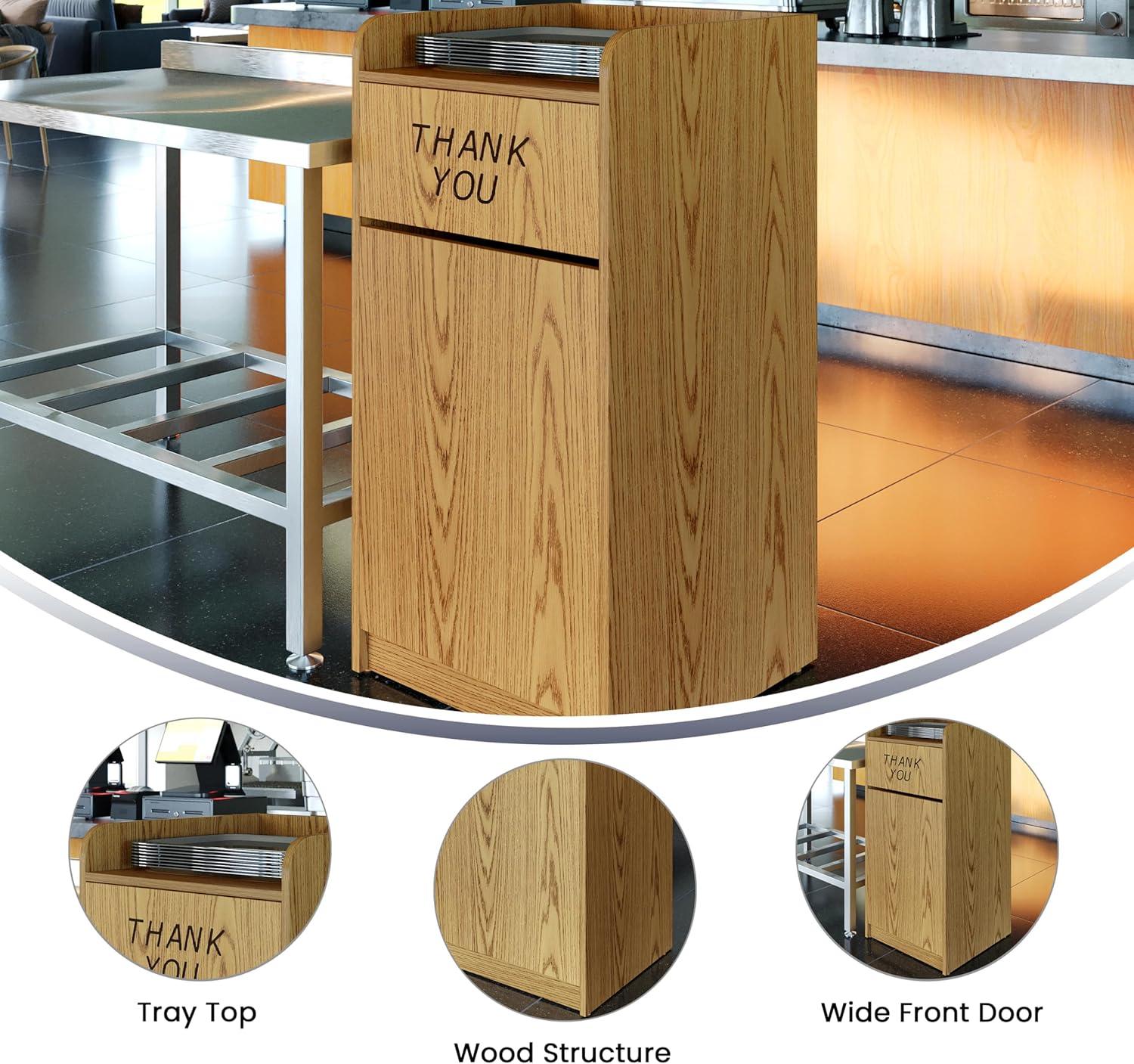 Oak Laminate Wood Tray Top Trash Receptacle