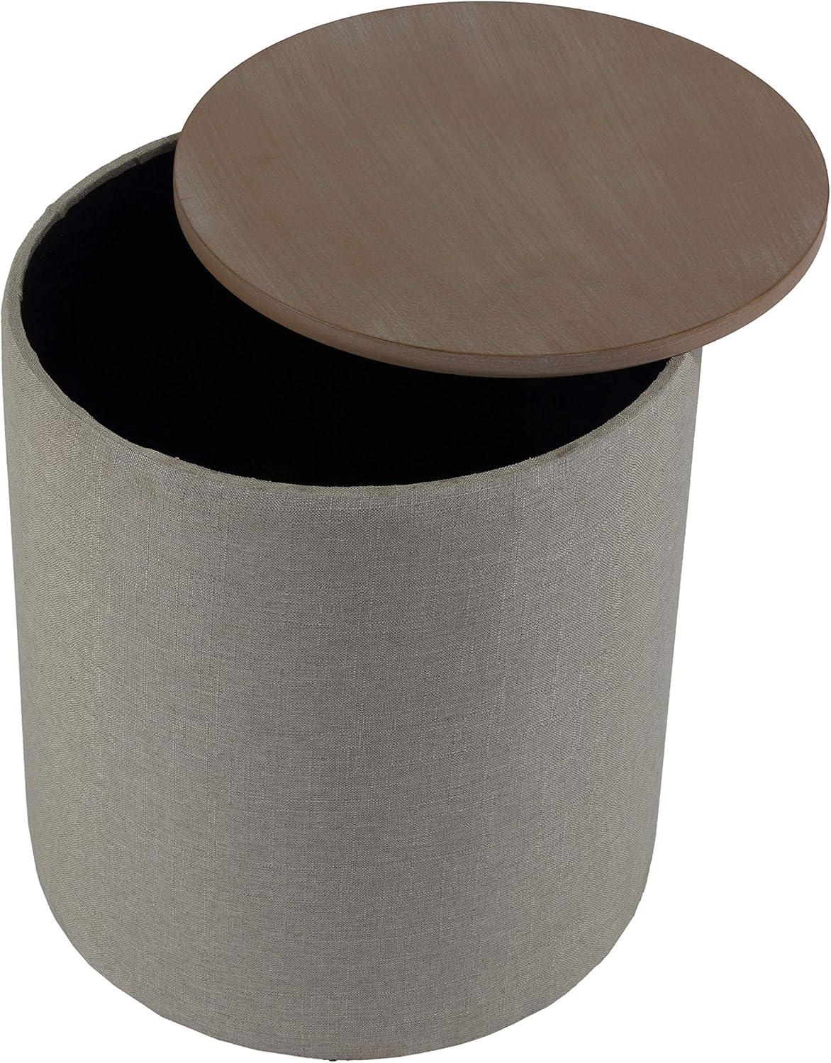 Cortesi Home Vancouver Round Storage Ottoman with Wood Top