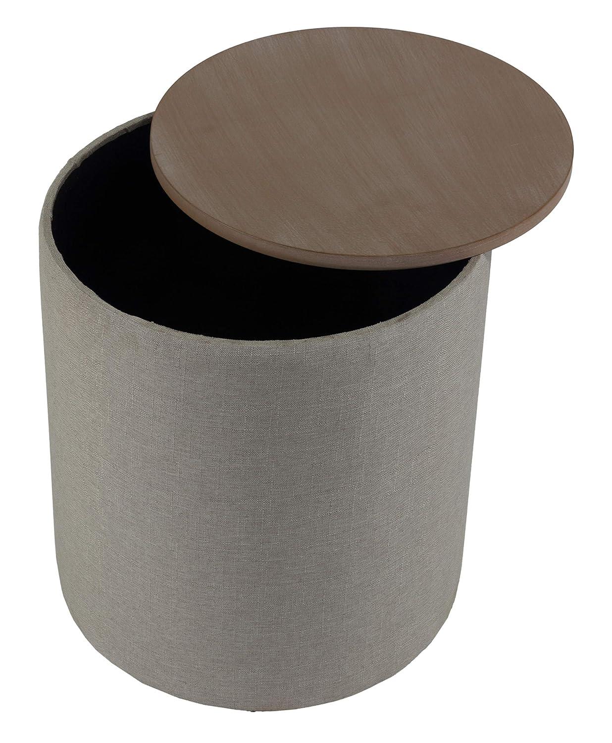 Cortesi Home Vancouver Round Storage Ottoman with Wood Top