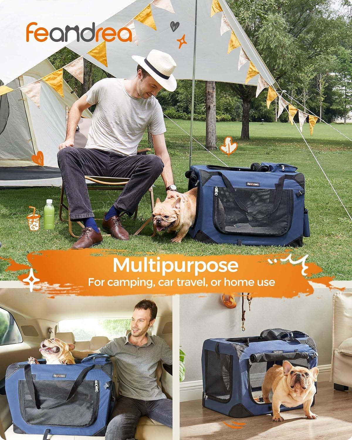 Feandrea 24 Inches Collapsible Soft Dog Crate, Portable Travel Dog Crate for Indoor and Outdoor Use, Dog Carrier Kennel with Safety Zippers, for Living Room, Car, Travelling, Camping, Black UPDC60H