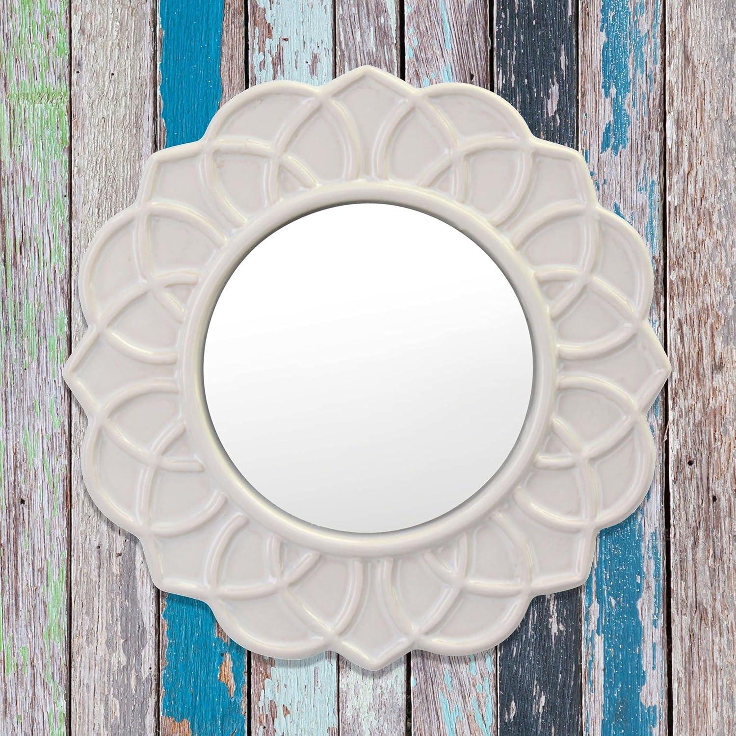 Round Ceramic Floral Wall Hanging Mirror White - Stonebriar Collection