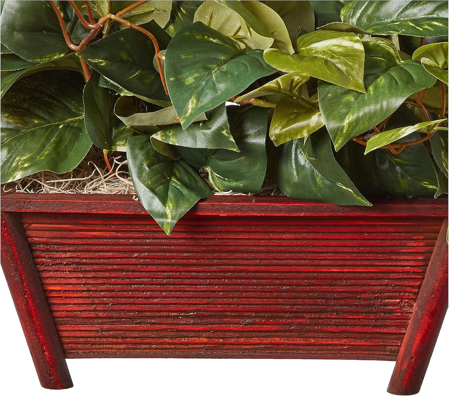 Nearly Natural Pothos with Rectangle Decorative Planter