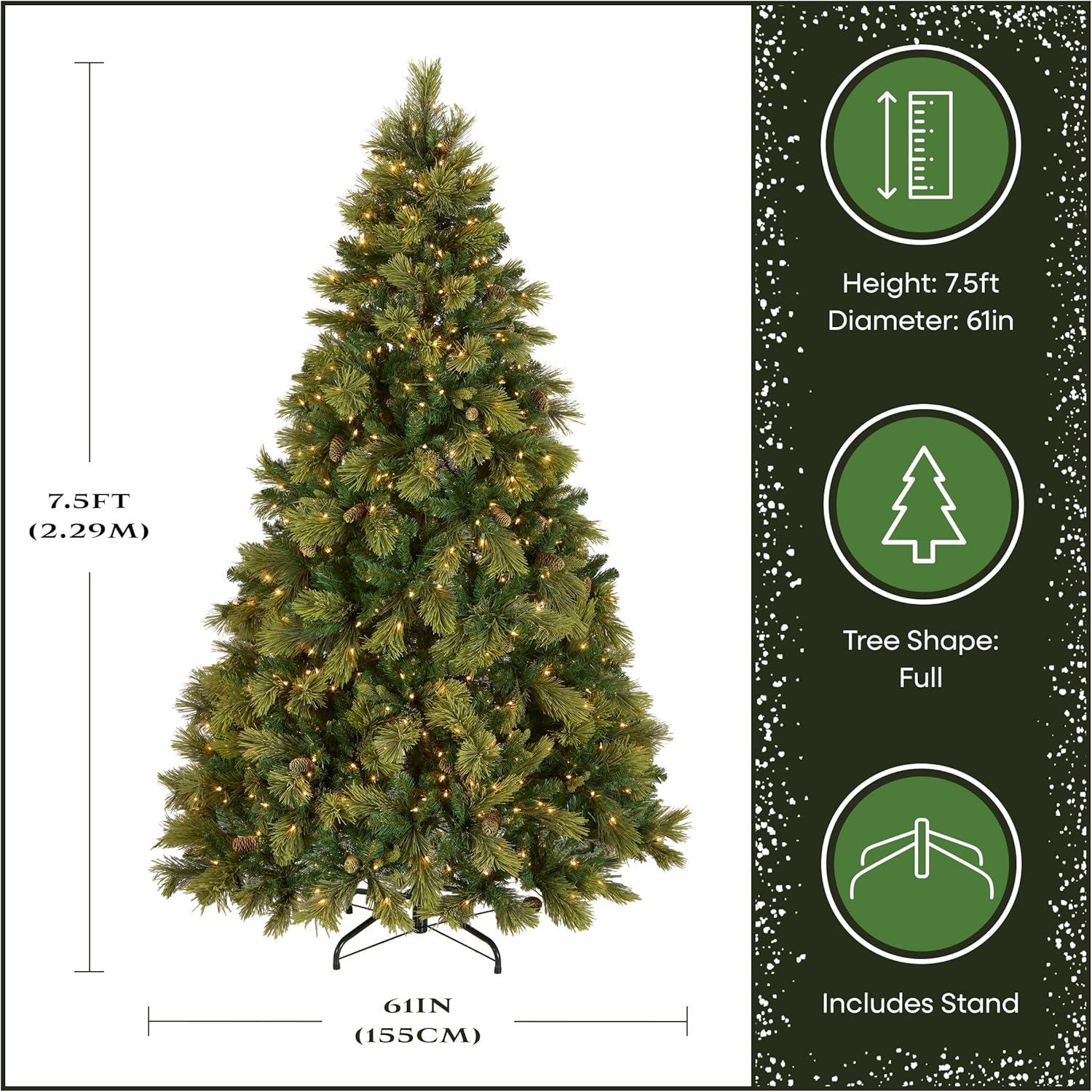 7.5' Prelit Carolina Pine Artificial Christams Tree Clear Lights - National Tree Company