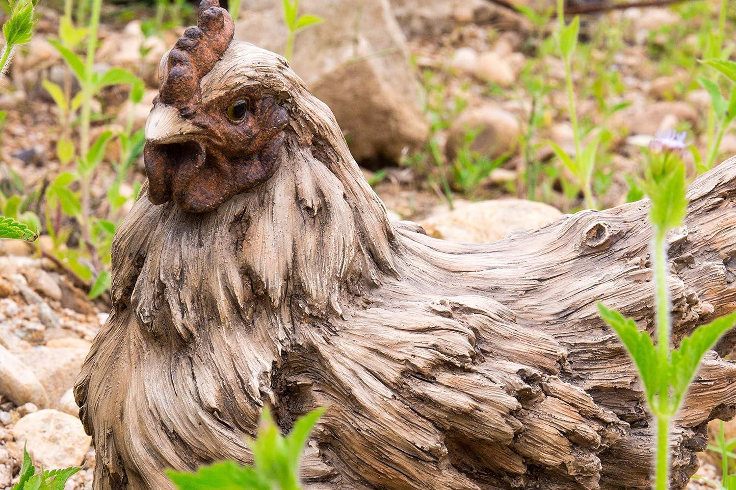 Rustic Driftwood Polyresin Squatting Hen Statue