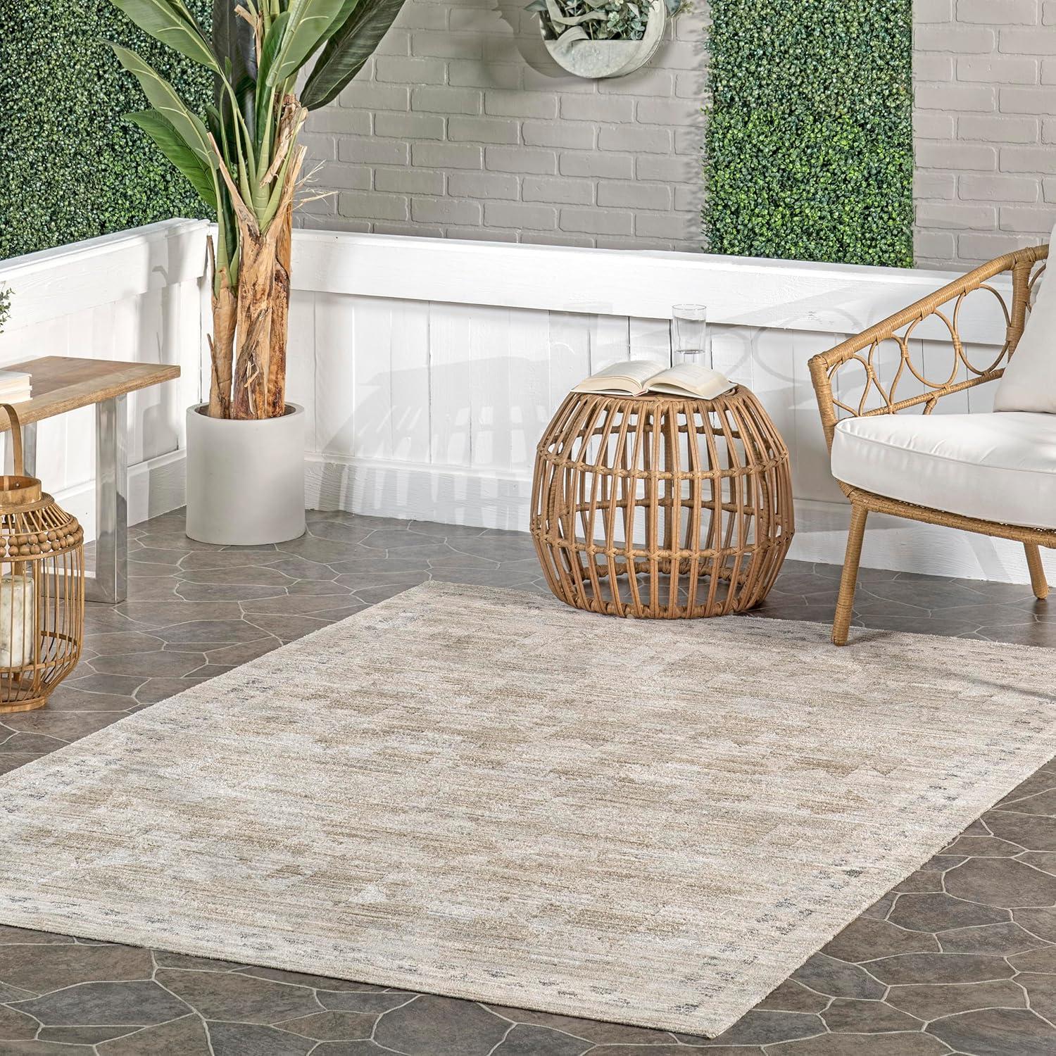 Aine Beige Geometric Machine Washable Indoor/Outdoor Rug