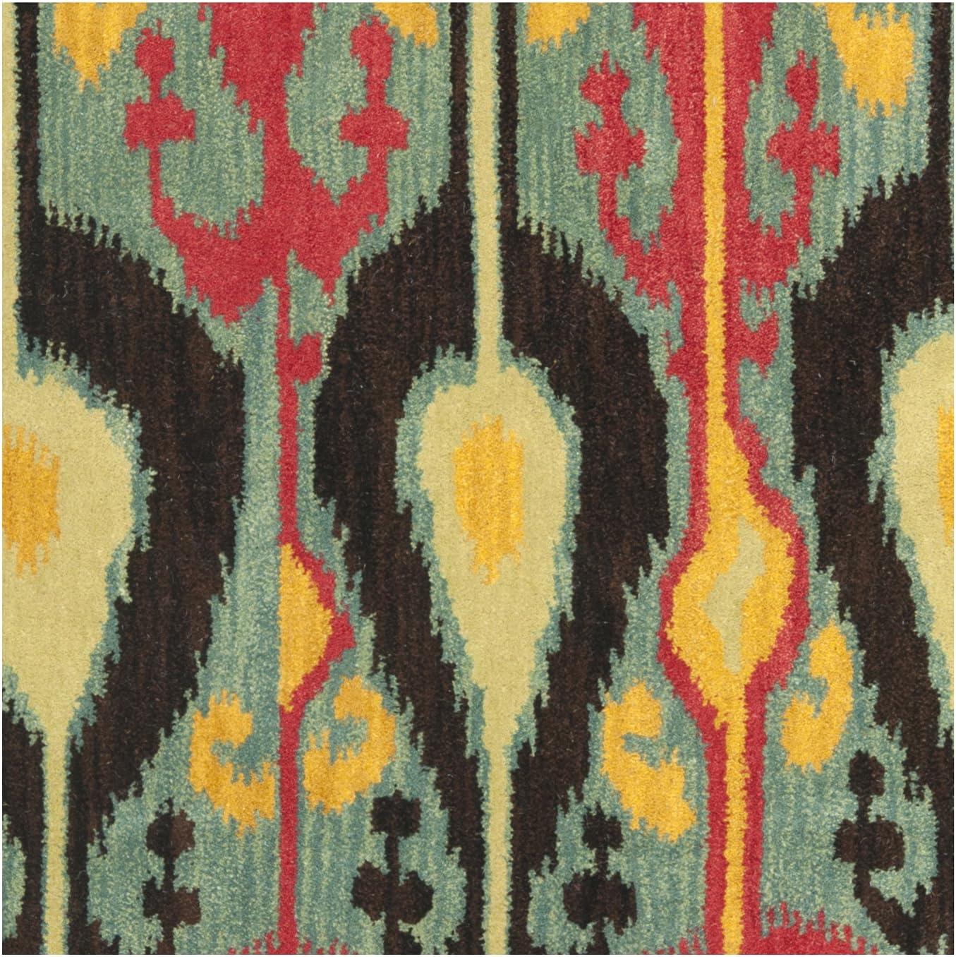 SAFAVIEH Ikat Betty Southwestern Wool Area Rug, Blue/Green, 6' x 9'