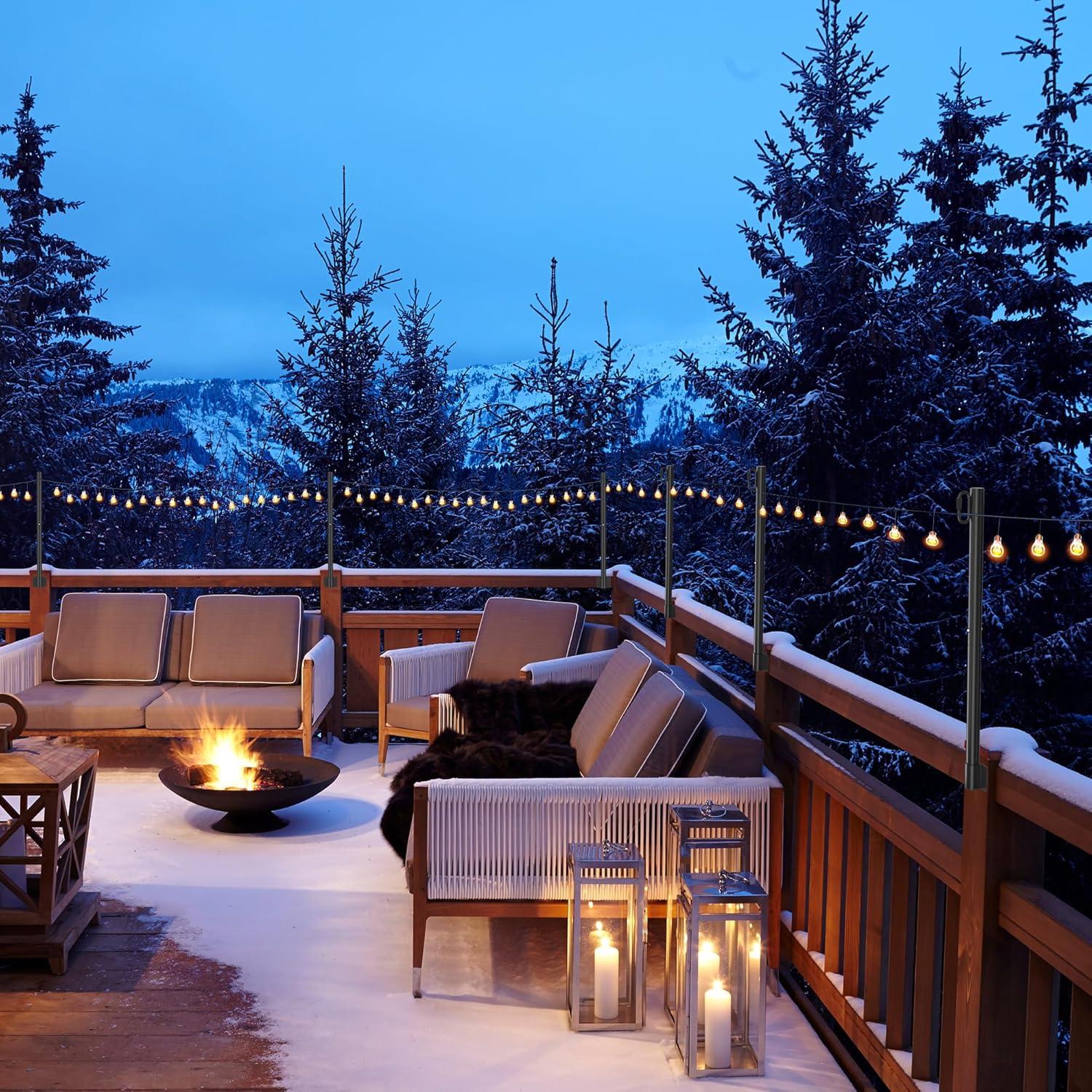 Suchtale 2 Pack 2.8 FT String Light Poles, Suspension Outdoor Fence Post Lights with Clip and Bracket SL-007-WF