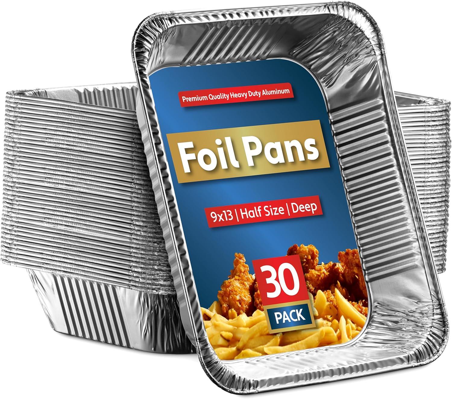 Heavy Duty Disposable Aluminum Foil Pans, 30 Pack