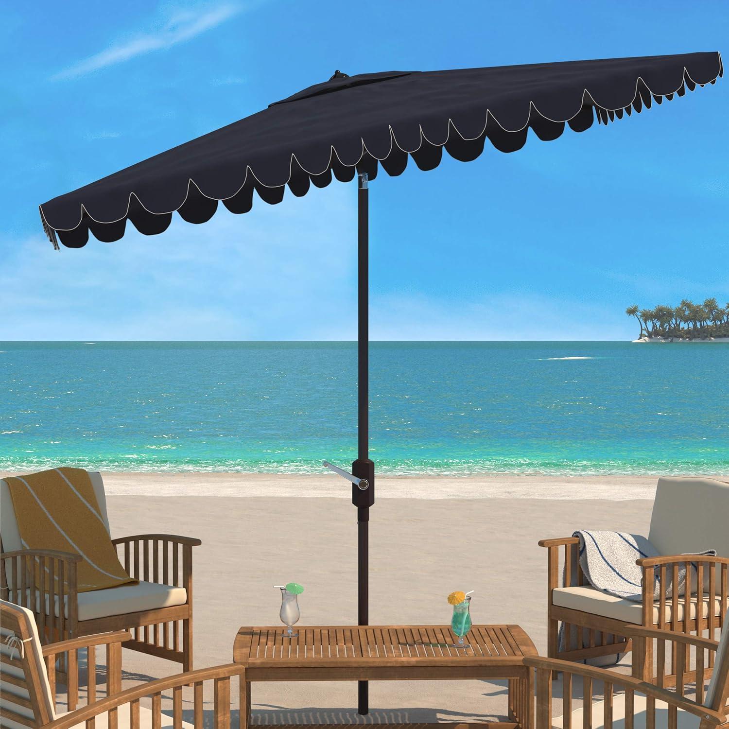 Venice 6.5 X 10 Ft Rectangle Crank Umbrella - PAT8310 - Navy/White - Safavieh