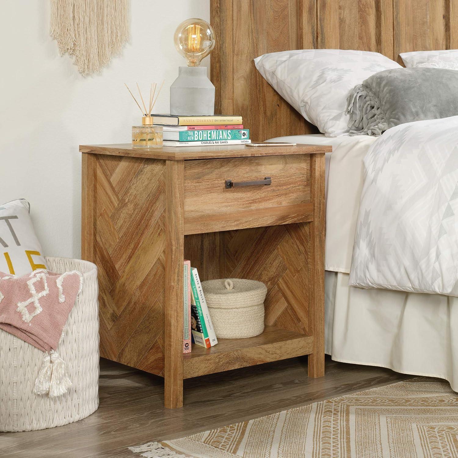 Sindoori Mango Engineered Wood Nightstand with Herringbone Pattern