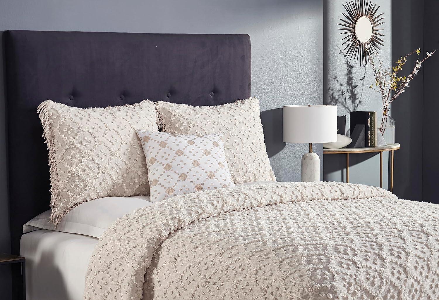 Better Trends Charleston Collection 100% Cotton Bedding sets, Machine Washable Soft and Breathable 4-piece Chenille Bedspread & Sham with Geometric Embroidery, All season