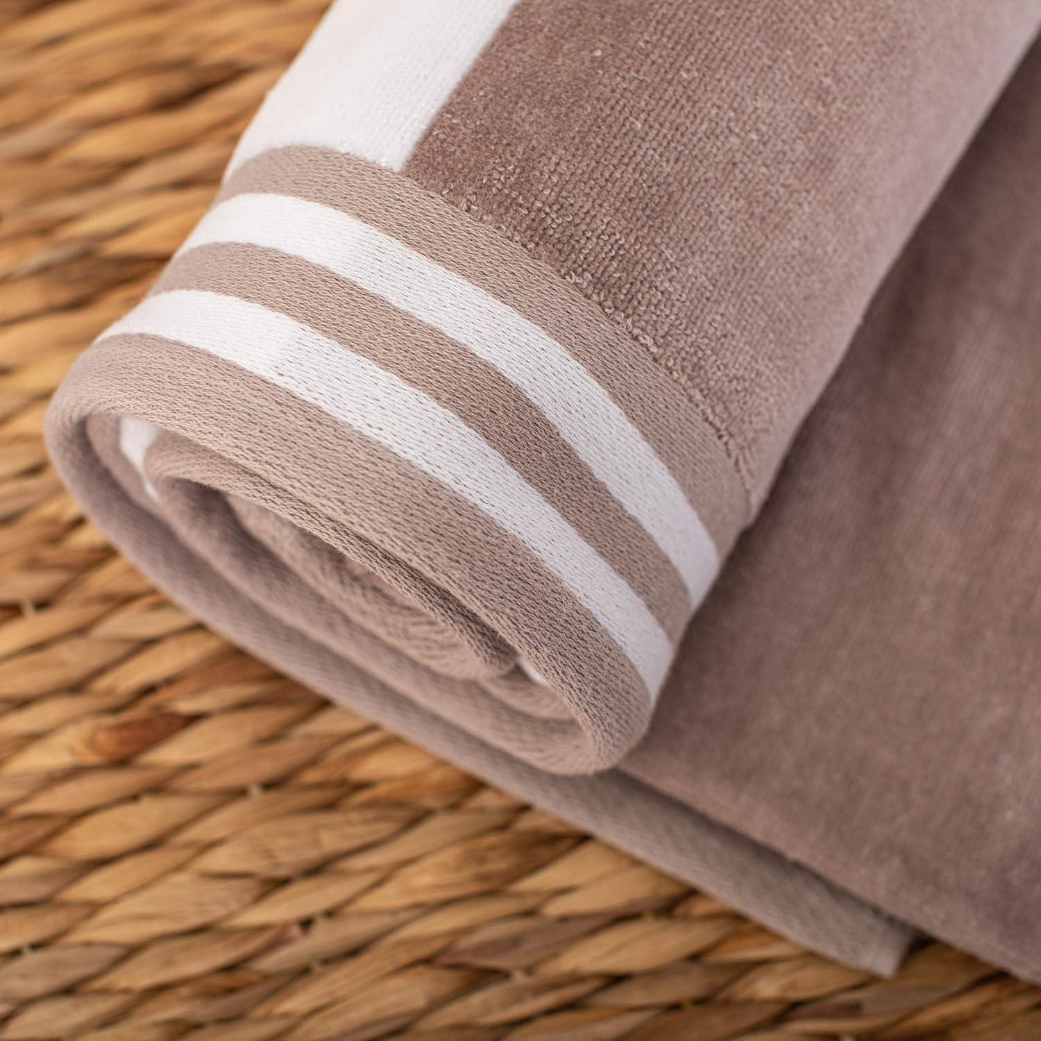 Superior Cabana Striped 4-Piece Oversized Cotton Beach Towel Set, Taupe