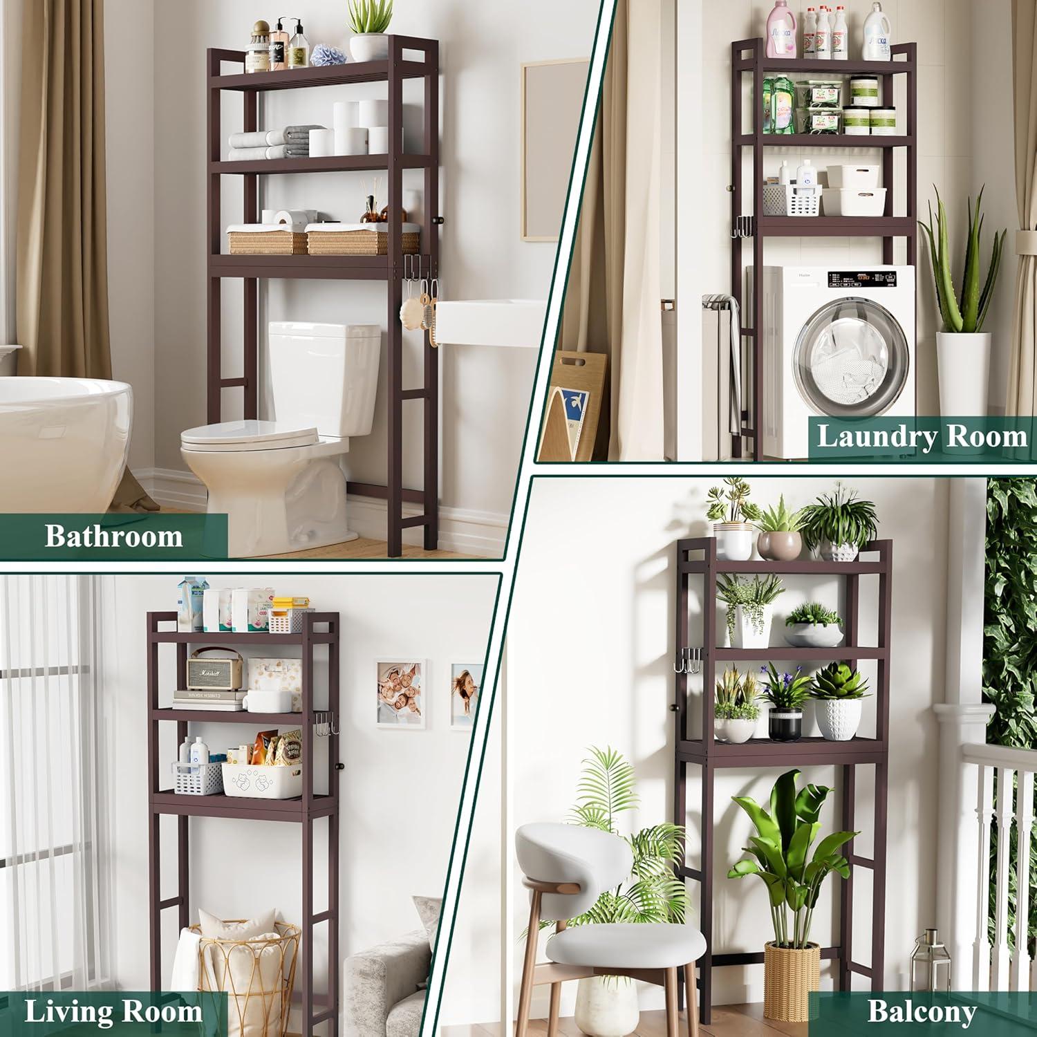 Over The Toilet Storage, Bamboo 3-Tier Over Toilet Bathroom Organizer with Adjustable Shelf