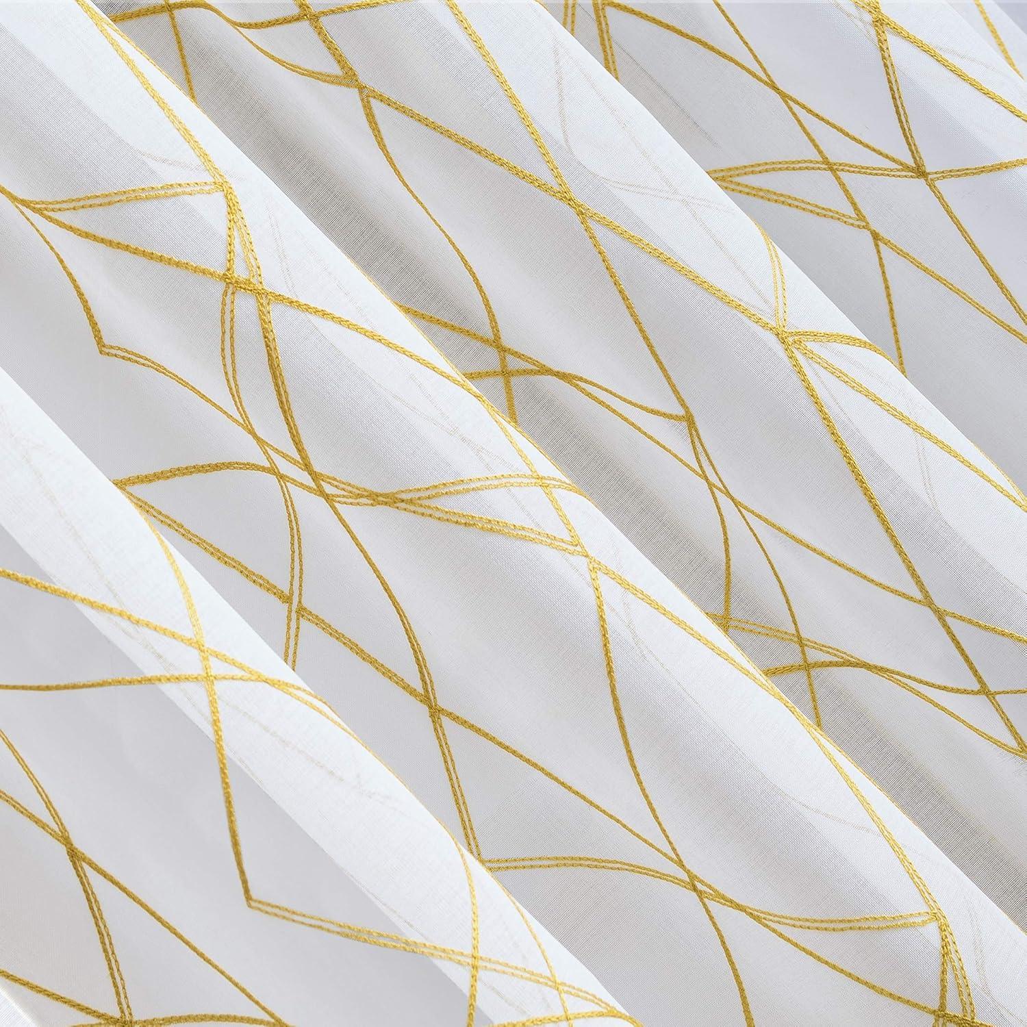 50"x84" No. 918 Light Filtering Abstract Geometric Embroidery Rod Pocket Curtain Panel Gold: Modern Window Decor