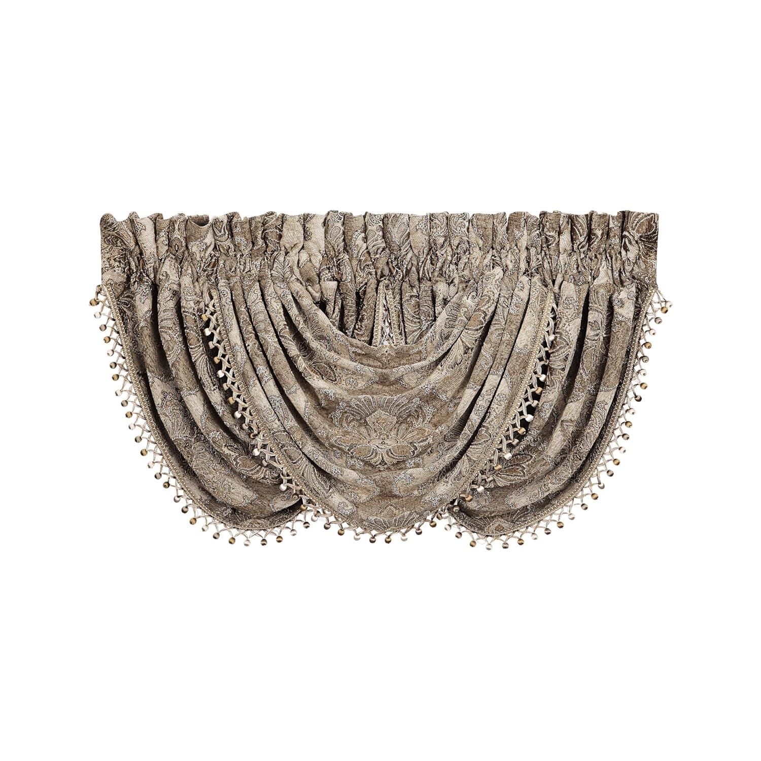 Natural Chenille Damask Waterfall Valance with Tassel Fringe