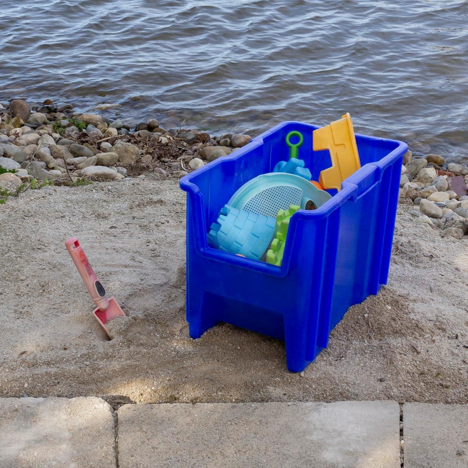 Akro-Mils Stak-N-Store 13014 Large Storage Bins Stackable Heavy Duty Containers, 17.5"x11"x12.5", Blue, 4-Pack