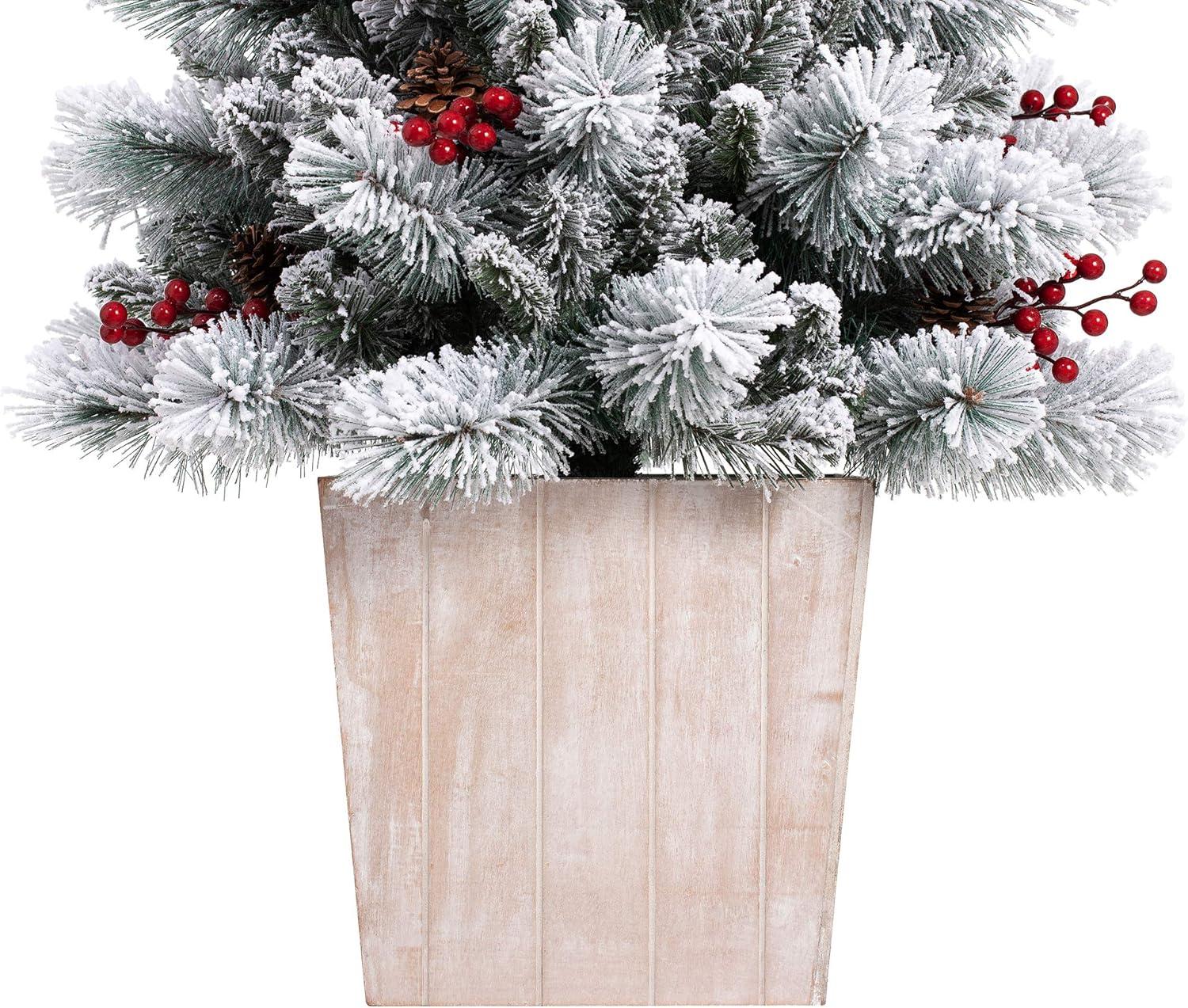 4ft Pre-Lit Flocked Ashcroft Fir Potted Artificial Christmas Tree - Haute Décor: Indoor Decor, Incandescent Lights