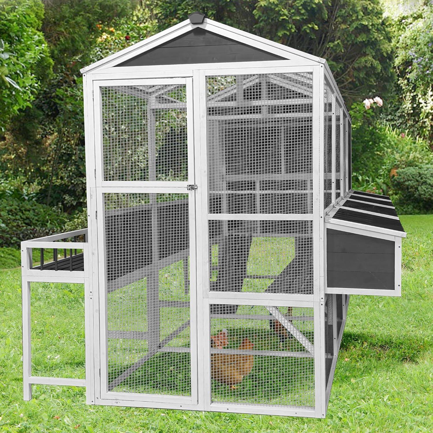 59" Large Chicken Coop for 4-6 Chickens, Wooden Hen House with Large Nesting Boxes, Outdoor Poultry Cage Rabbit Cage with Ramps & Ventilation Window, 59''L*33.5''W*38.6''H